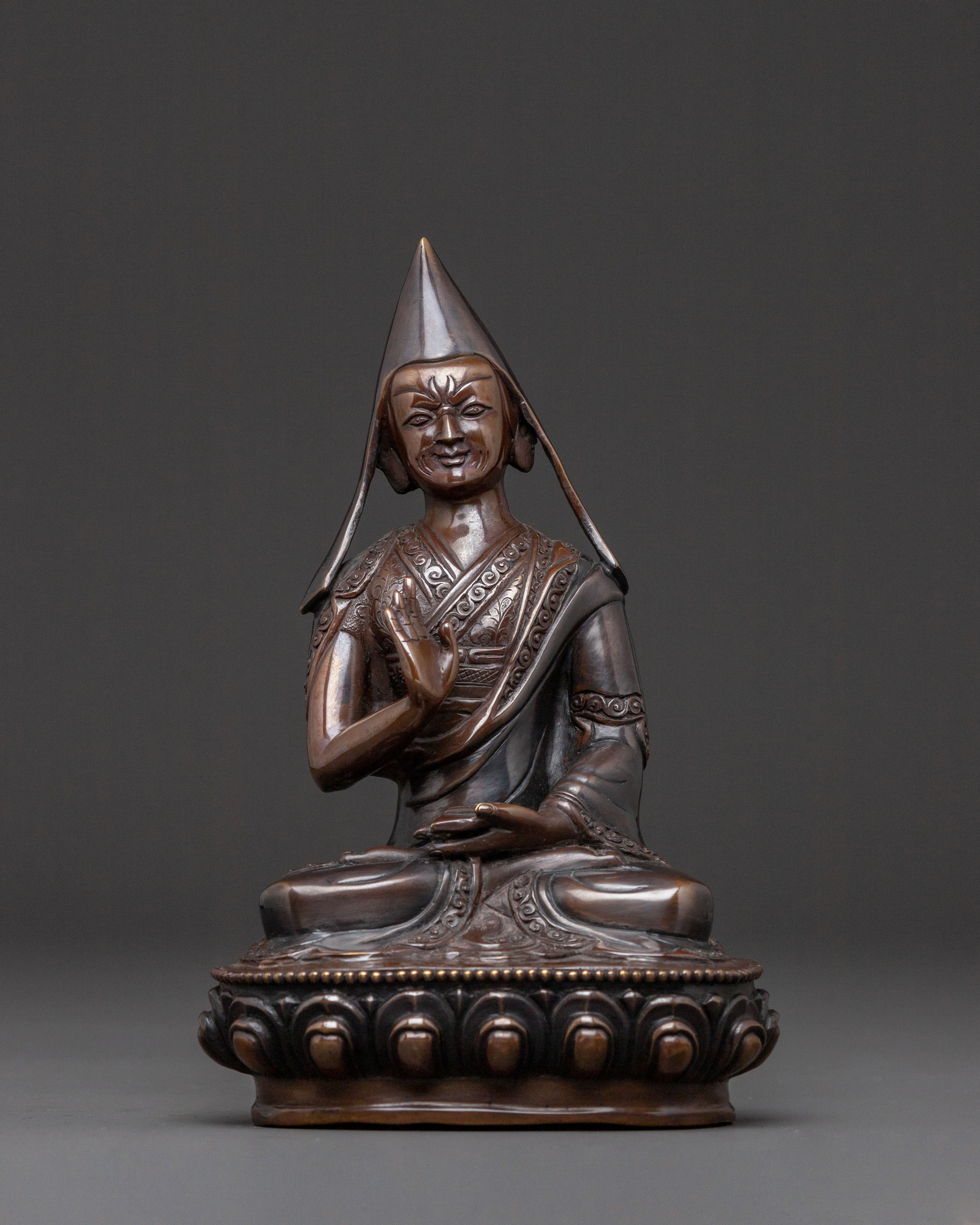 Tsongkhapa with Disciples Oxidized Copper Statue