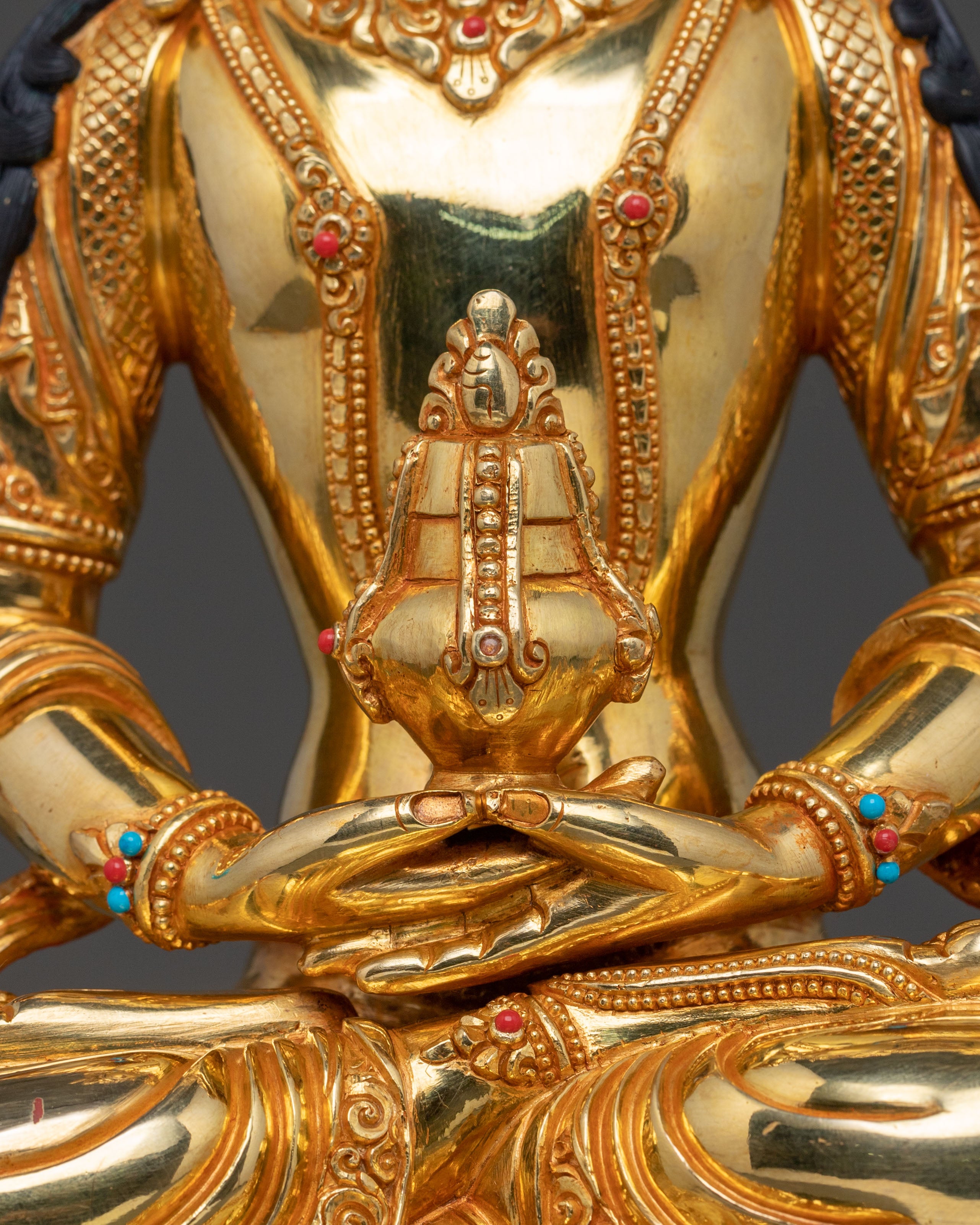 Handmade Amitayus Buddha Sculpture in Radiant 24K Gold