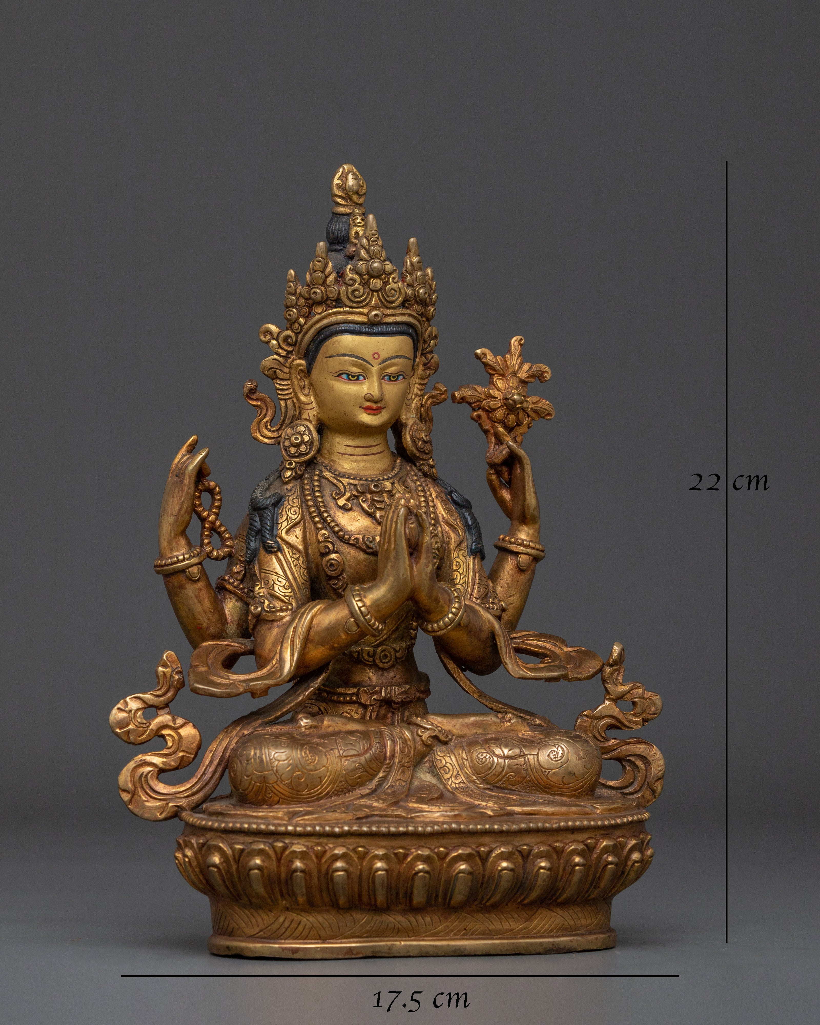 Chenrezig Fire Gold Gilded Figurine | 24K Gold Compassion Statue