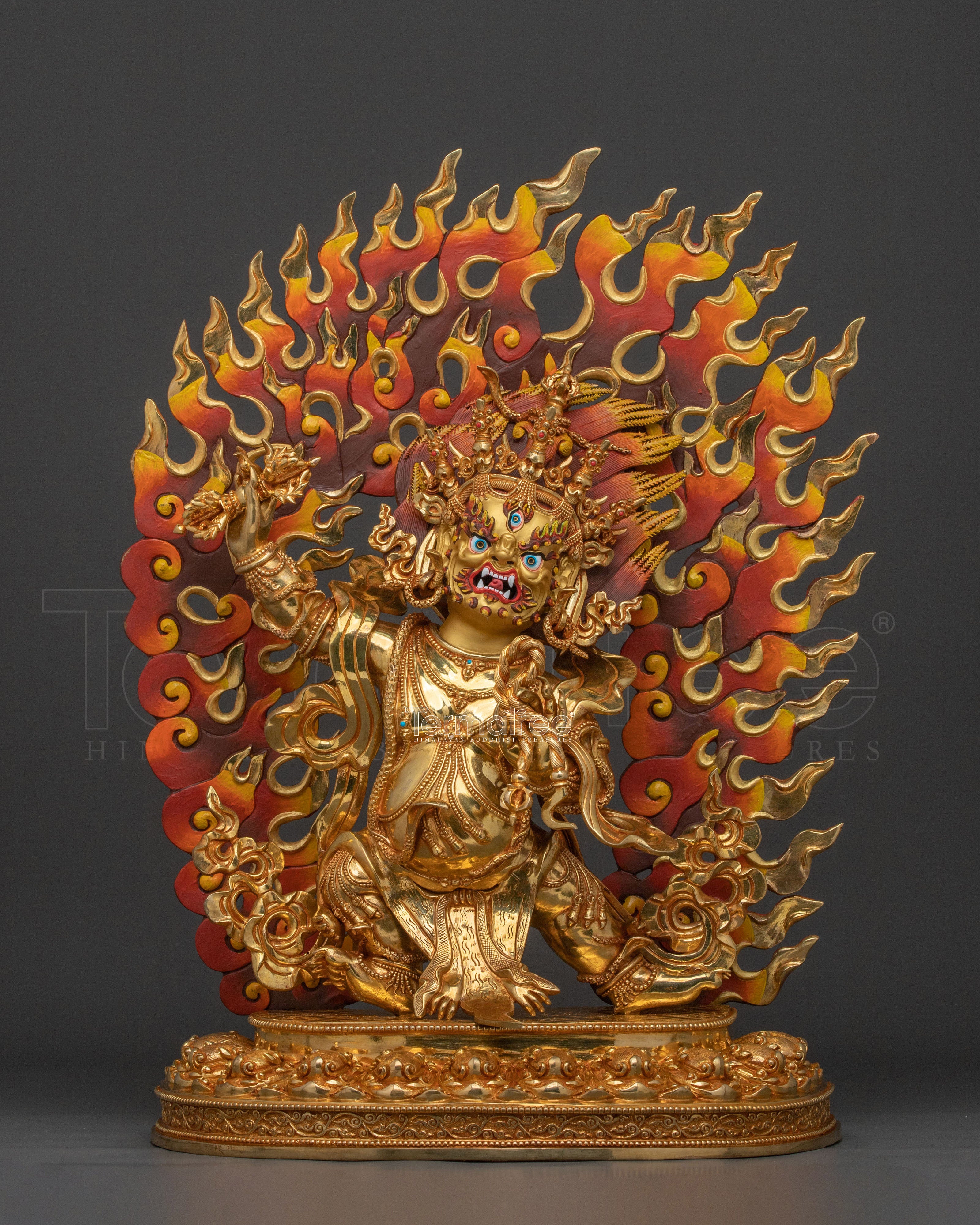 Radiant 24K Gold Gilded Wrathful Vajrapani Buddhist Sculpture