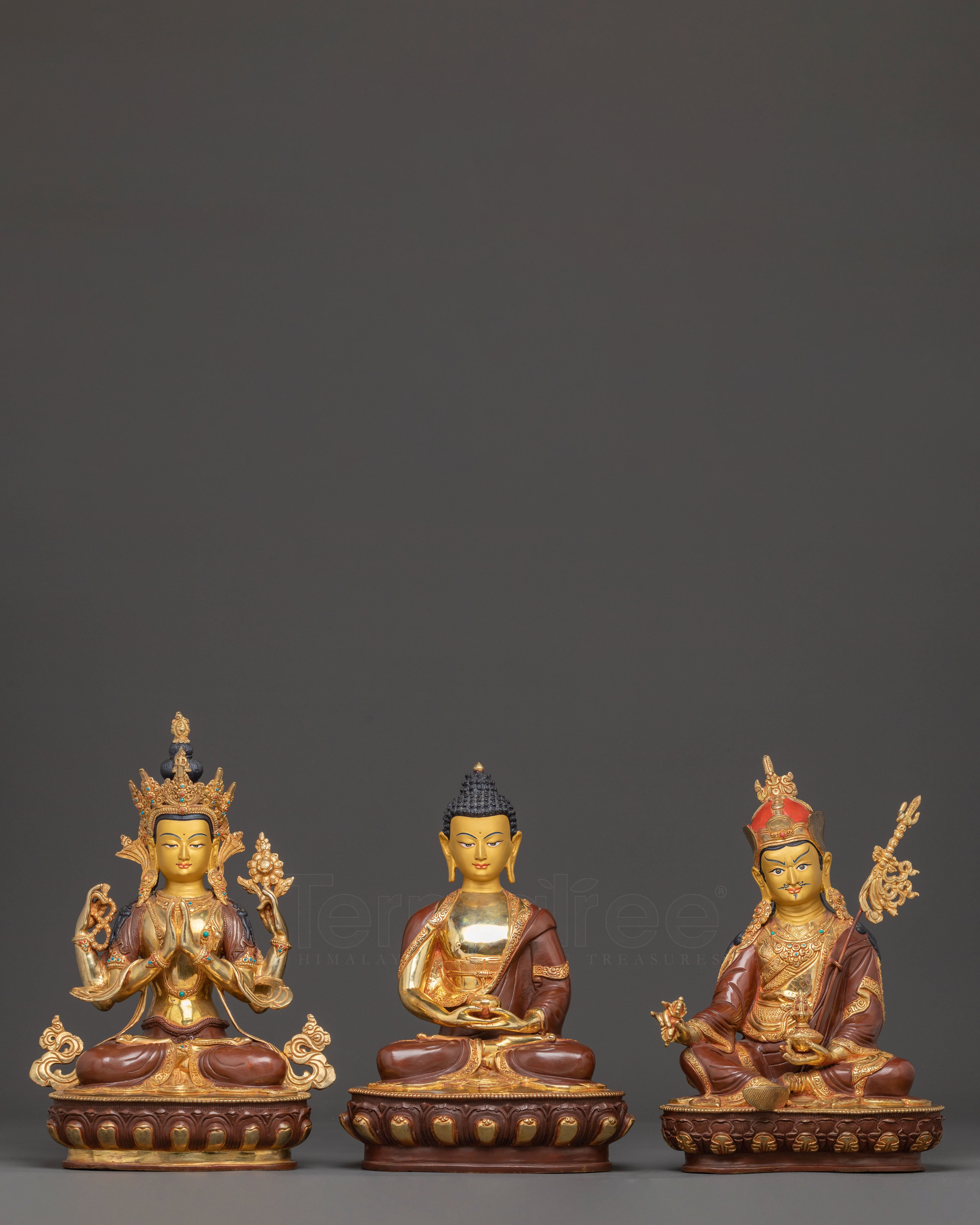 Golden Statue Set of Buddha Dharma and Sangha