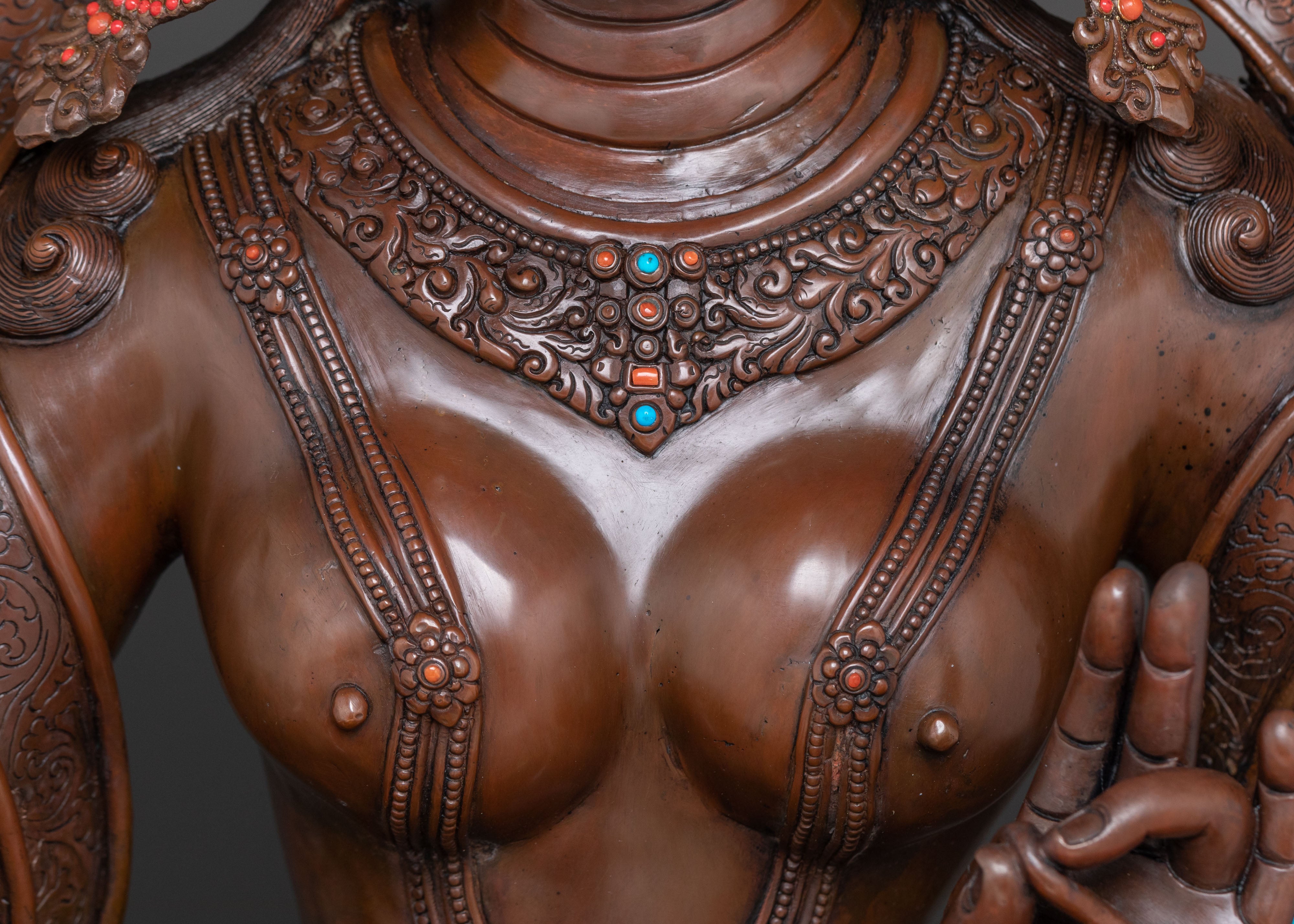 Green Tara Statue Savior of All - Oxidized Copper Serenity