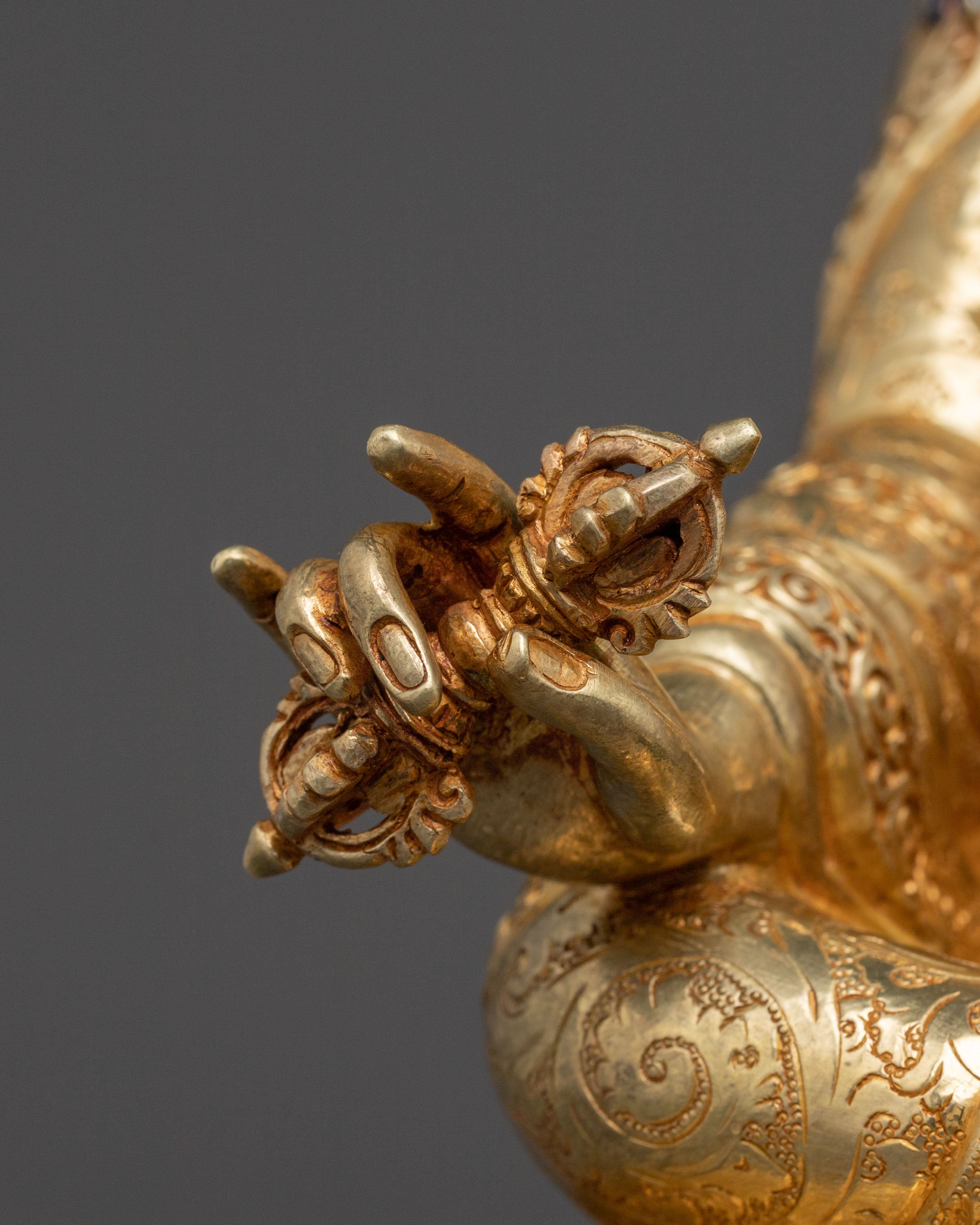 Guru Rinpoche Spiritual Protector Statue: 24K Gold Gilded Statue