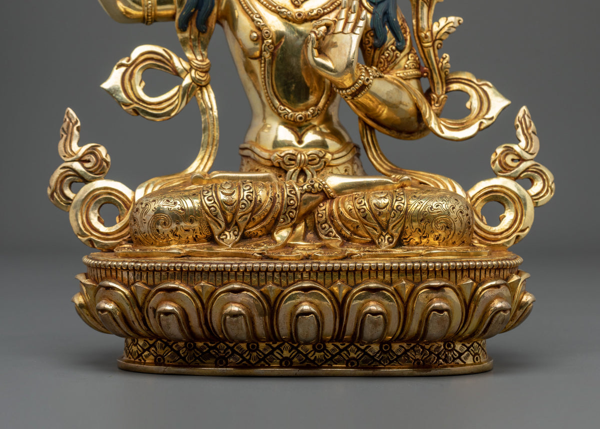 Manjughoṣa 24K Gold Gilded Sculpture | Copper Figurine