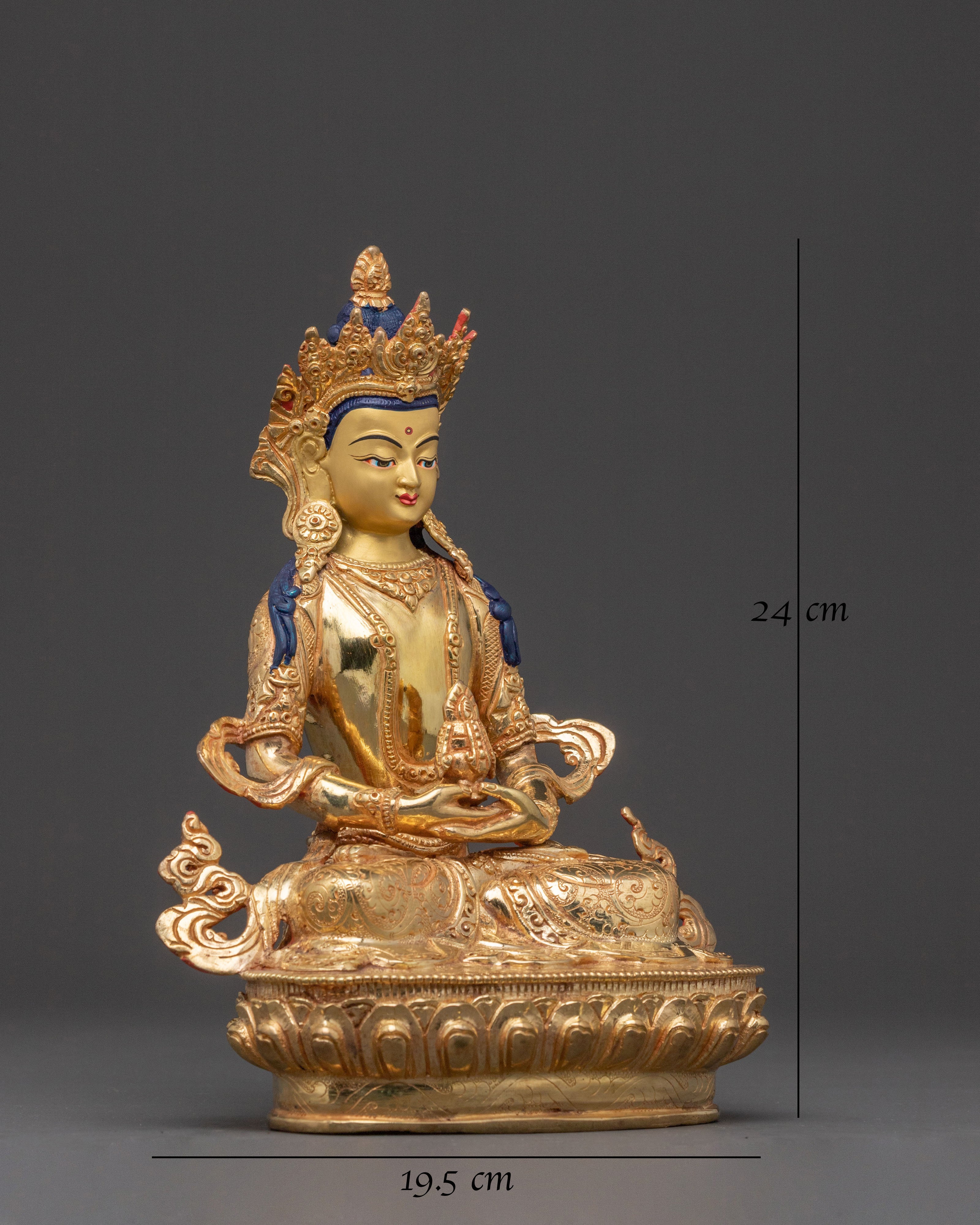 24K Gold Gilded Copper Statue of Amitayus: Long Life Buddha