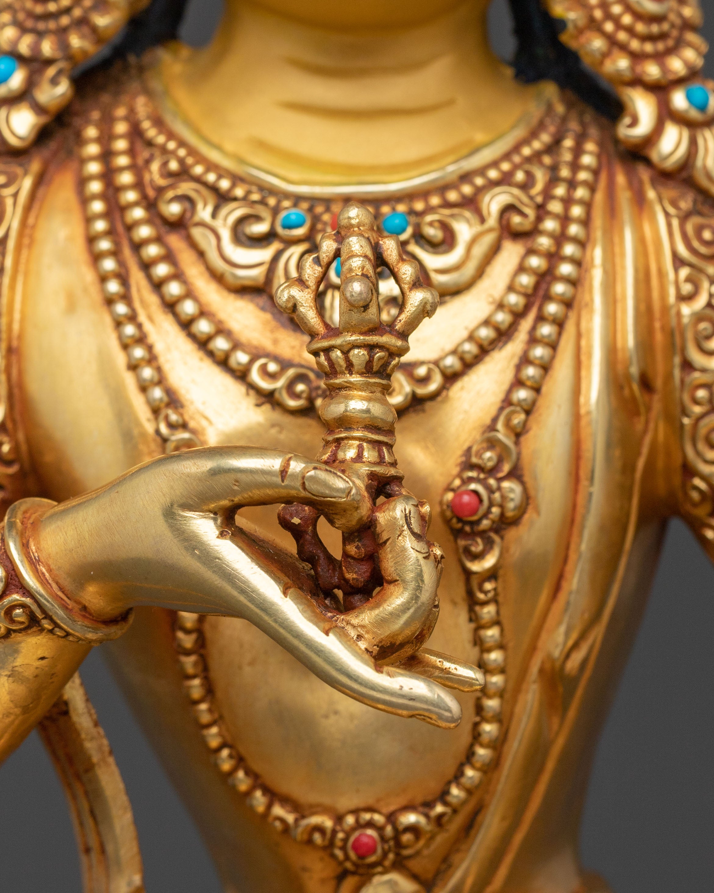 Sacred Vajrasattva Buddhist Sculpture: 24K Gold Gilded