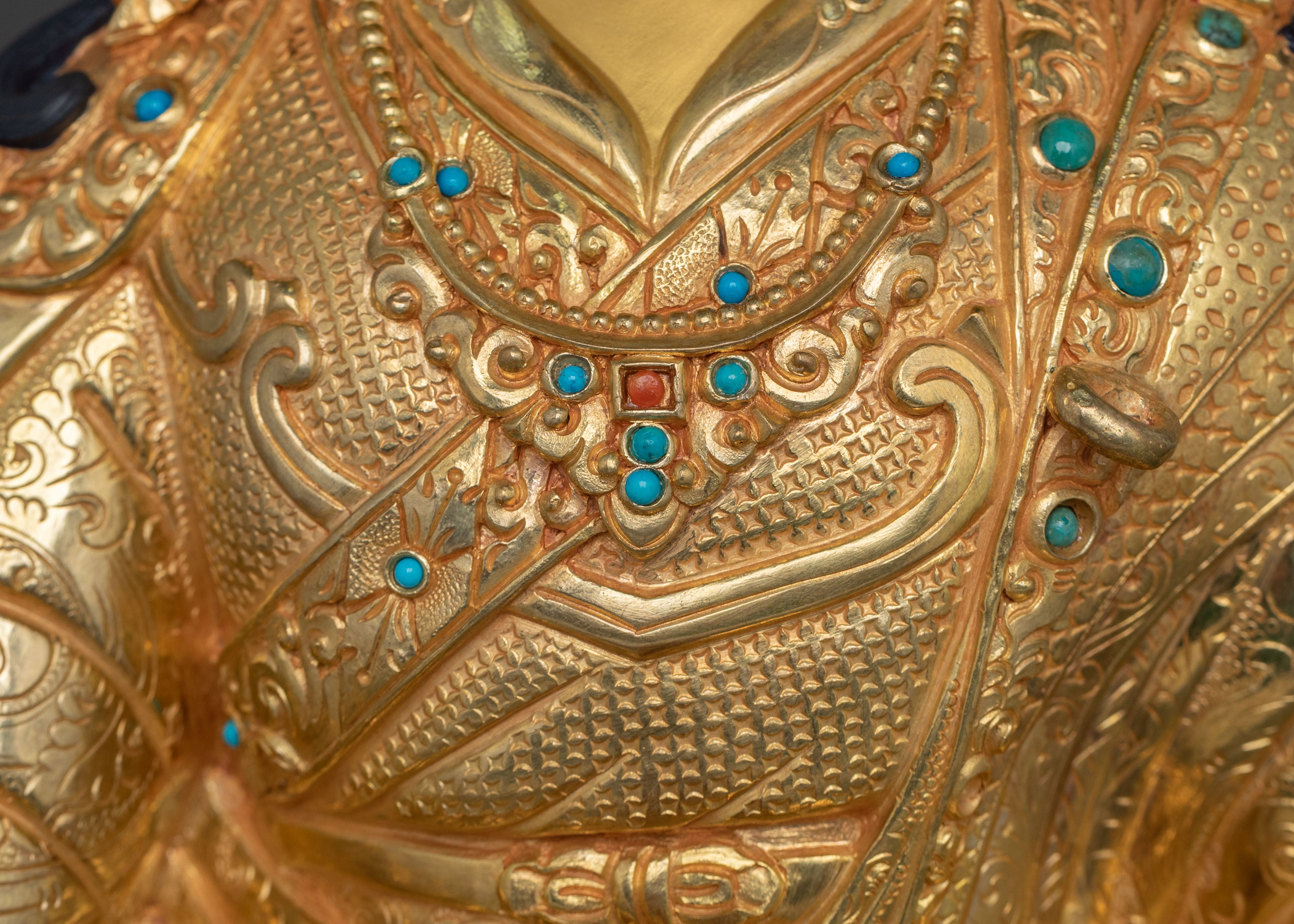 Tibetan Guru Rinpoche Statue | 24K Gold Gilded Figurine