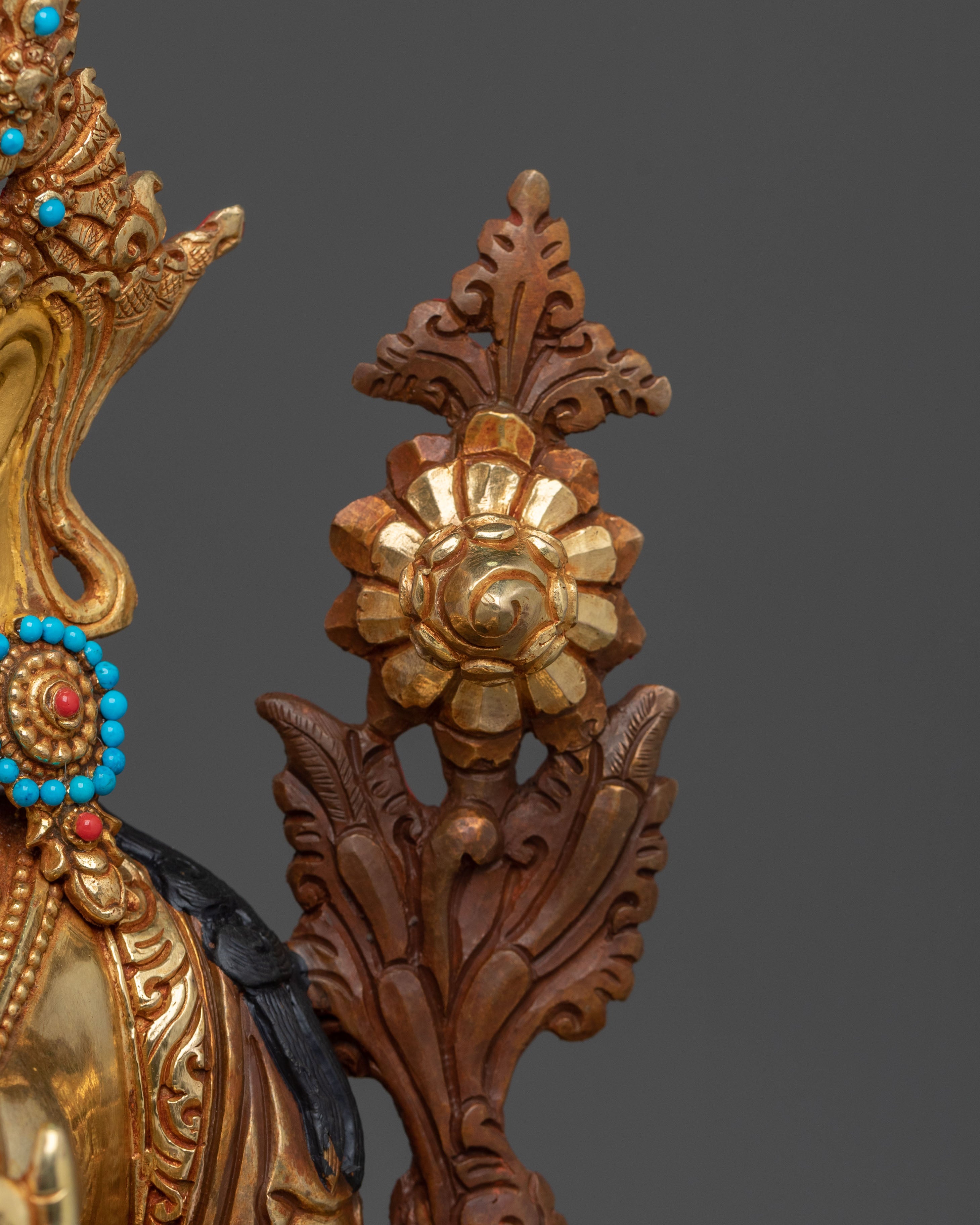 Green Tara Fire Gold Gilded Sculpture | Goddess of Compassion