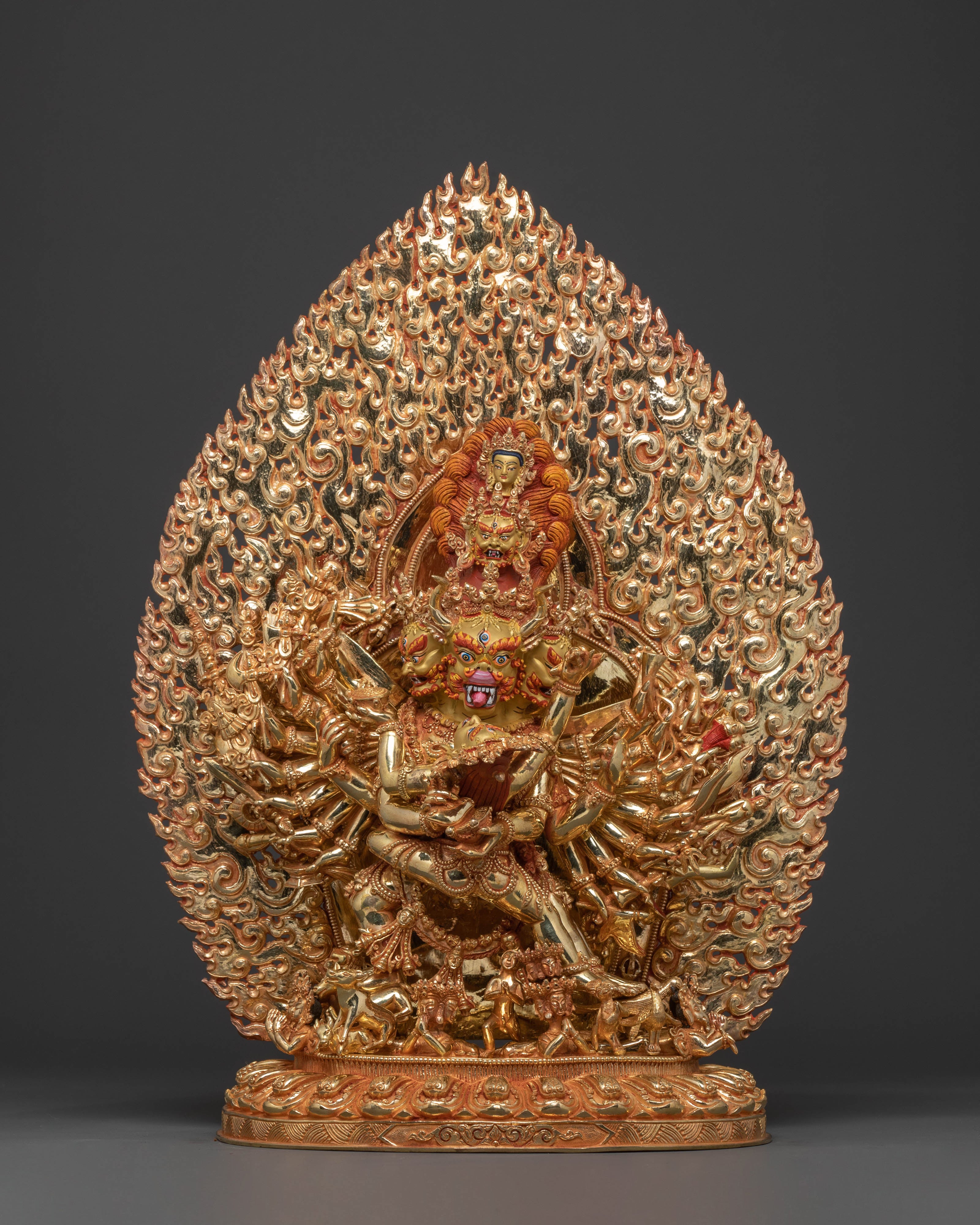 Sacred Yamantaka Statue: Hand-Gilded Copper Artistry