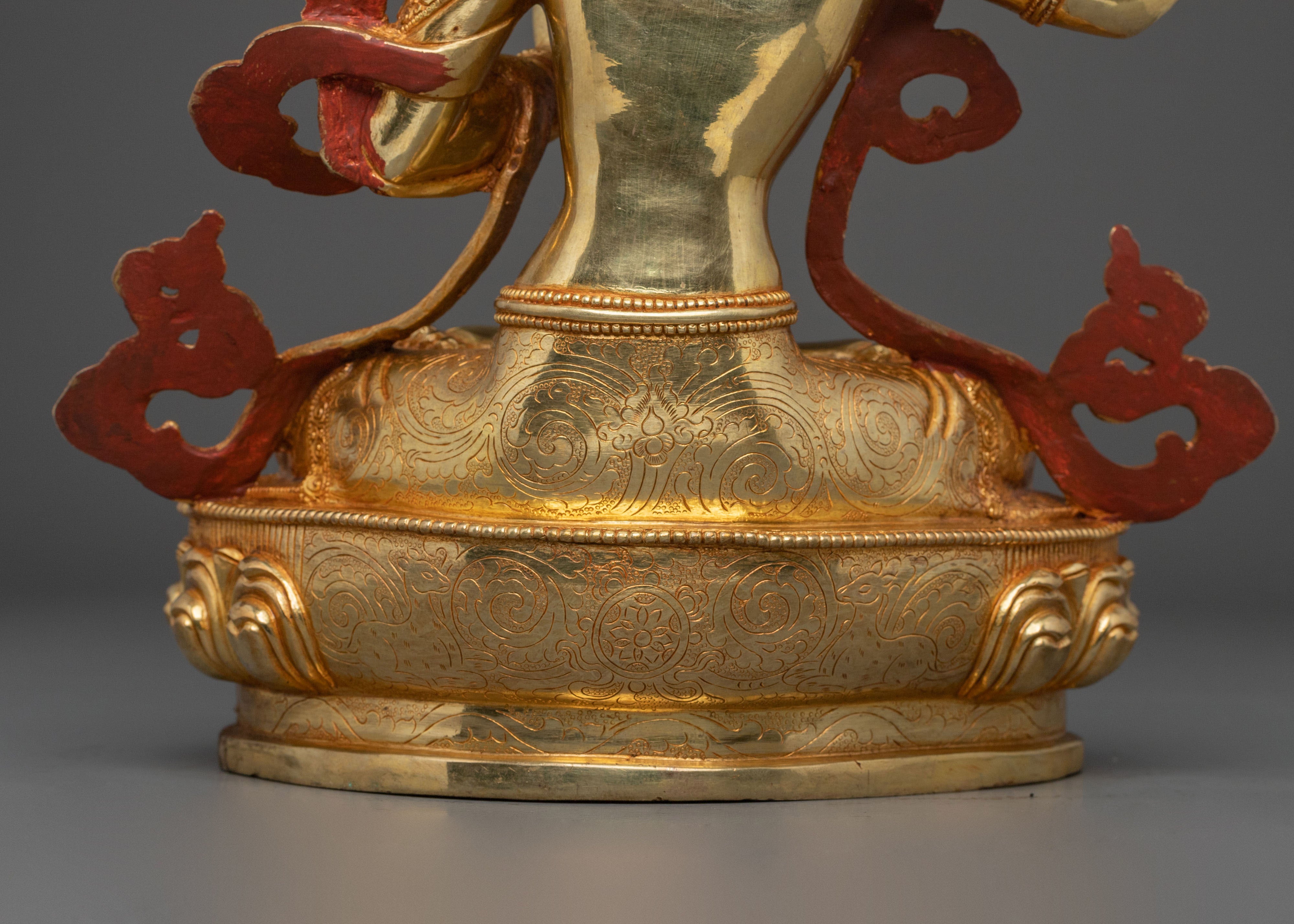 Manjushri 24K Gold Gilded Statue | Wisdom Bodhisattva