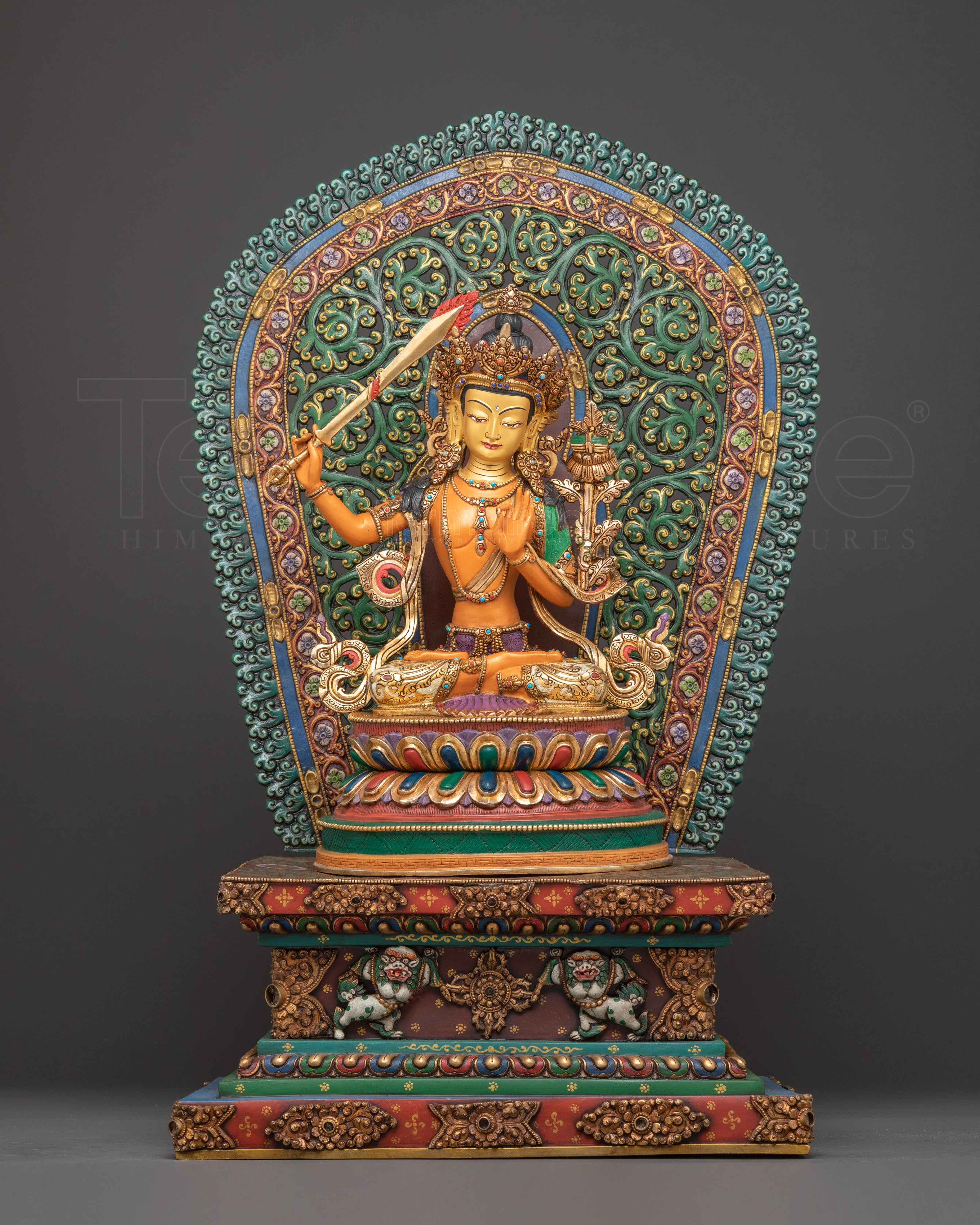Spiritual Wisdom Deity Manjushri Statue on Throne