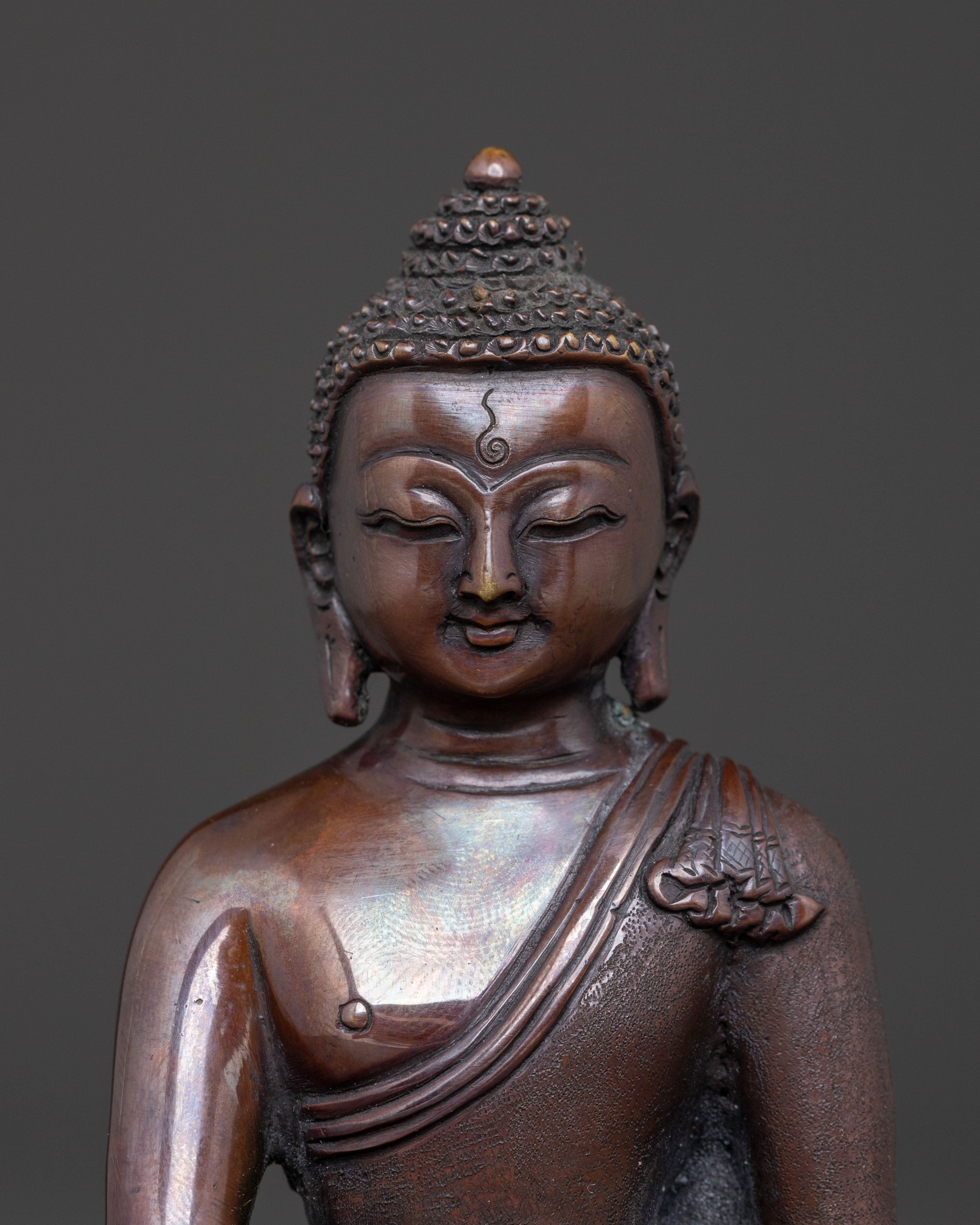 Copper Shakyamuni Buddha Dharma Statue - Oxidized Finish