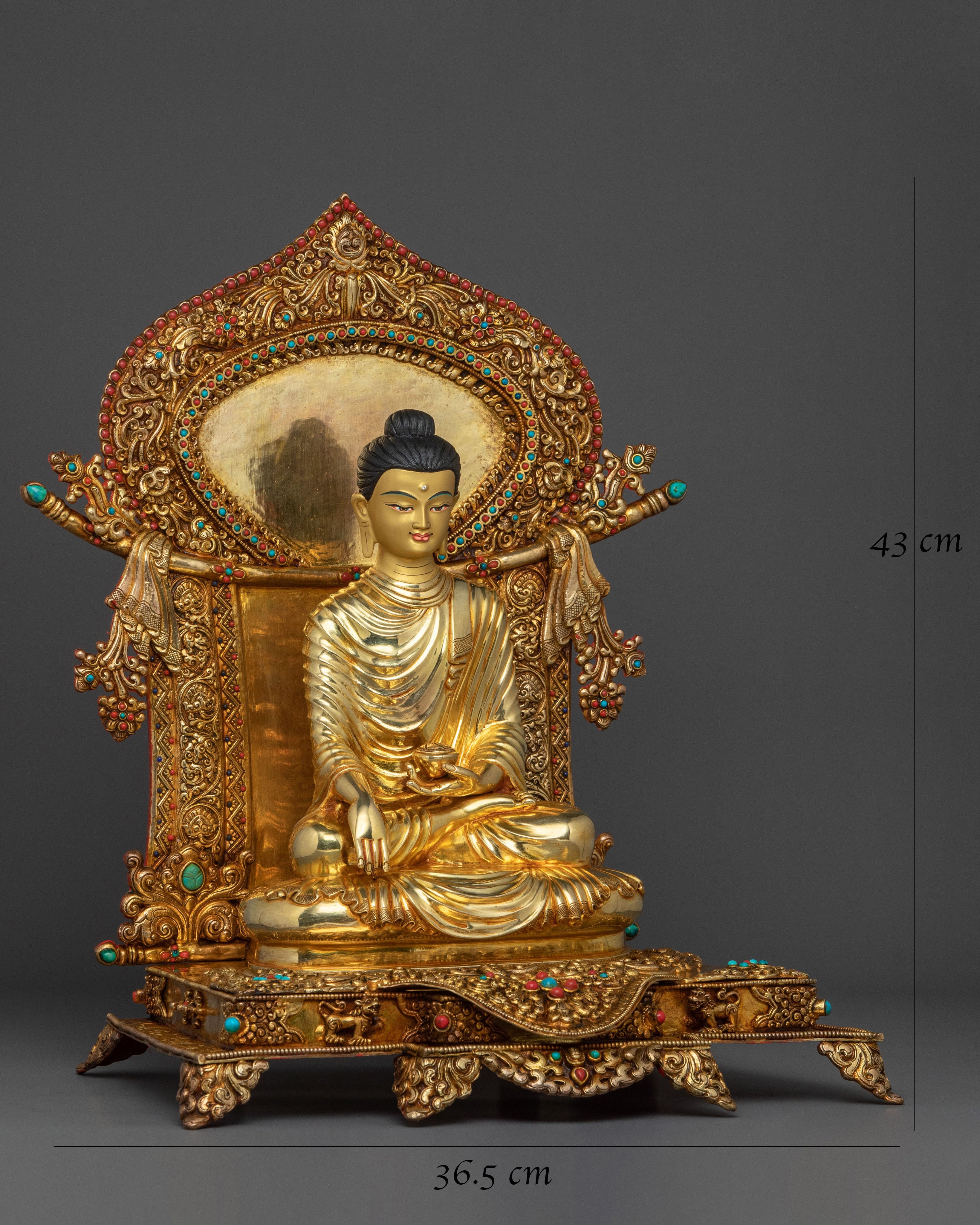 Shakyamuni Buddha On Throne | 24K Gold Glided
