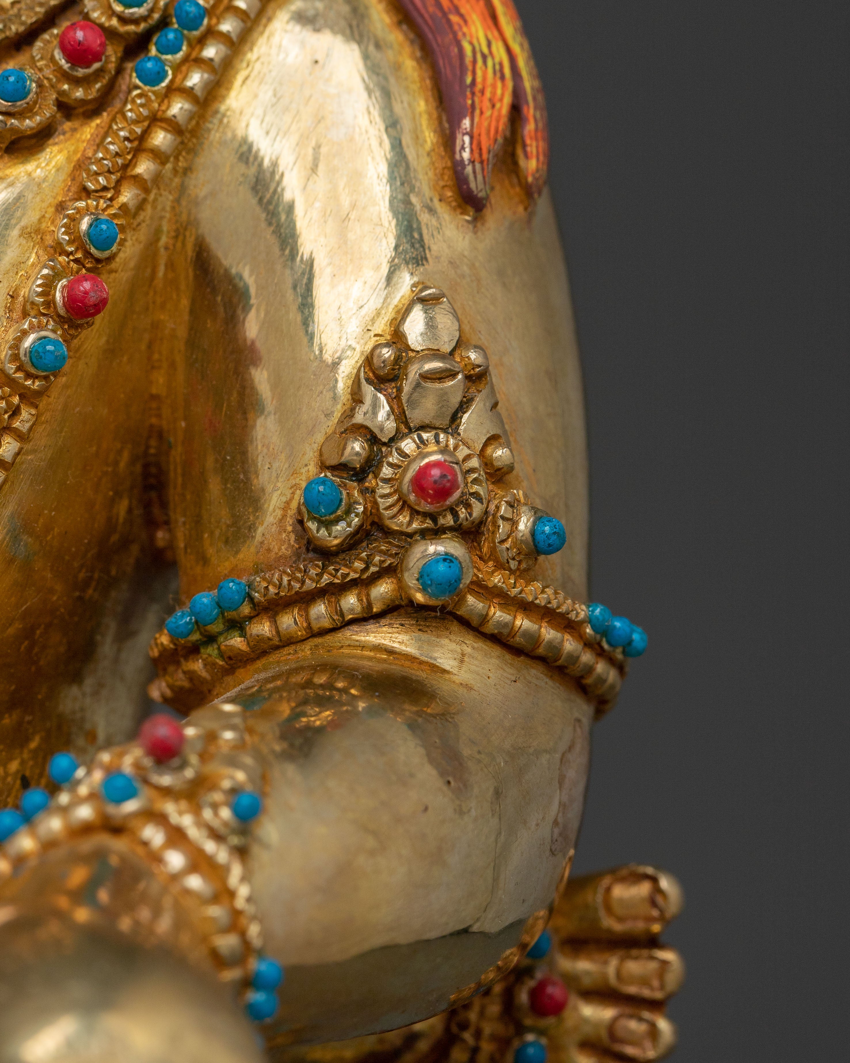 Green Dzambhala 24k Gold Glided Copper Statue | Buddhist Wealth Deity