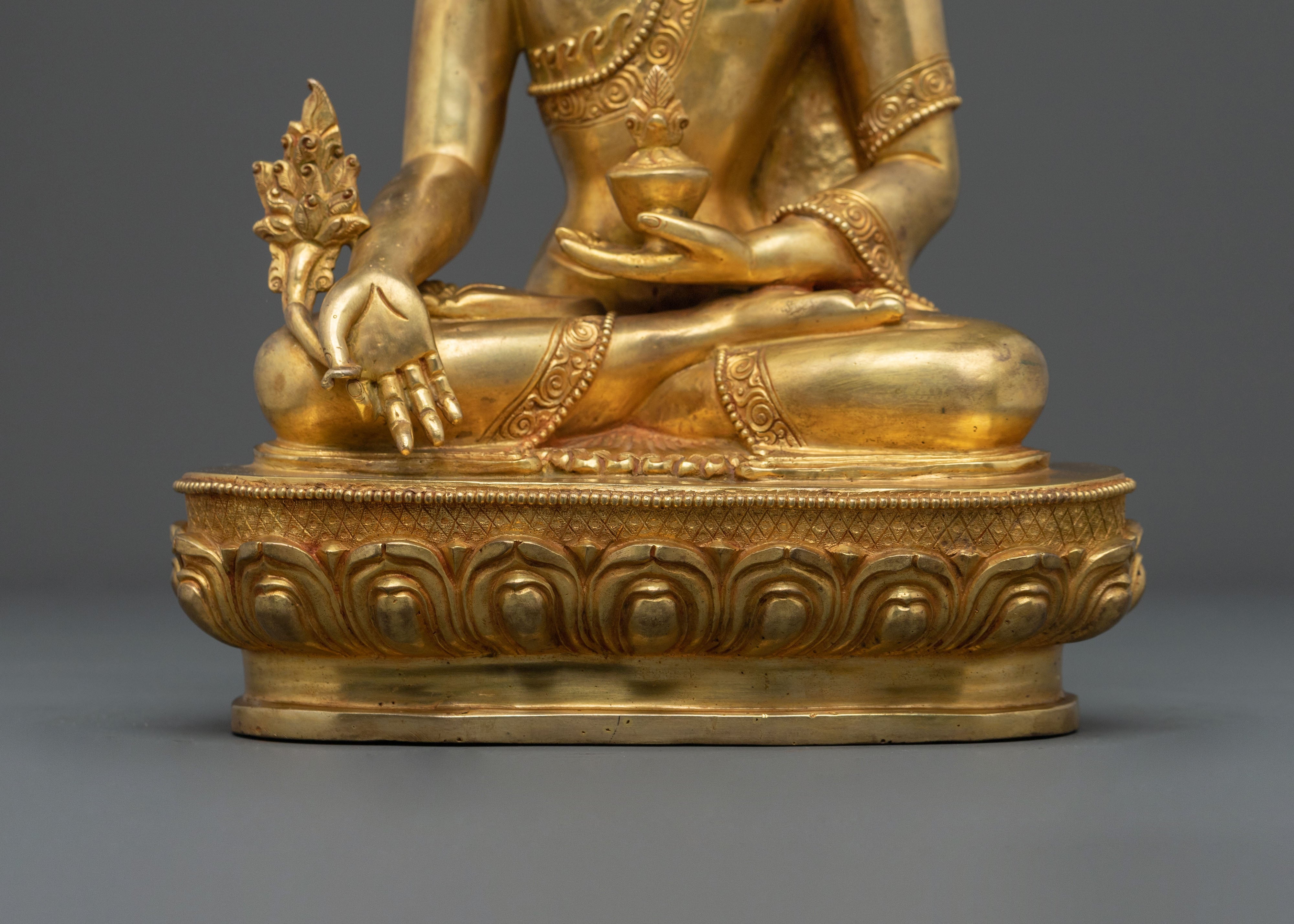 Bhaishajyaguru Fire Gold Gilded Statue | Himalayan Craftsmanship