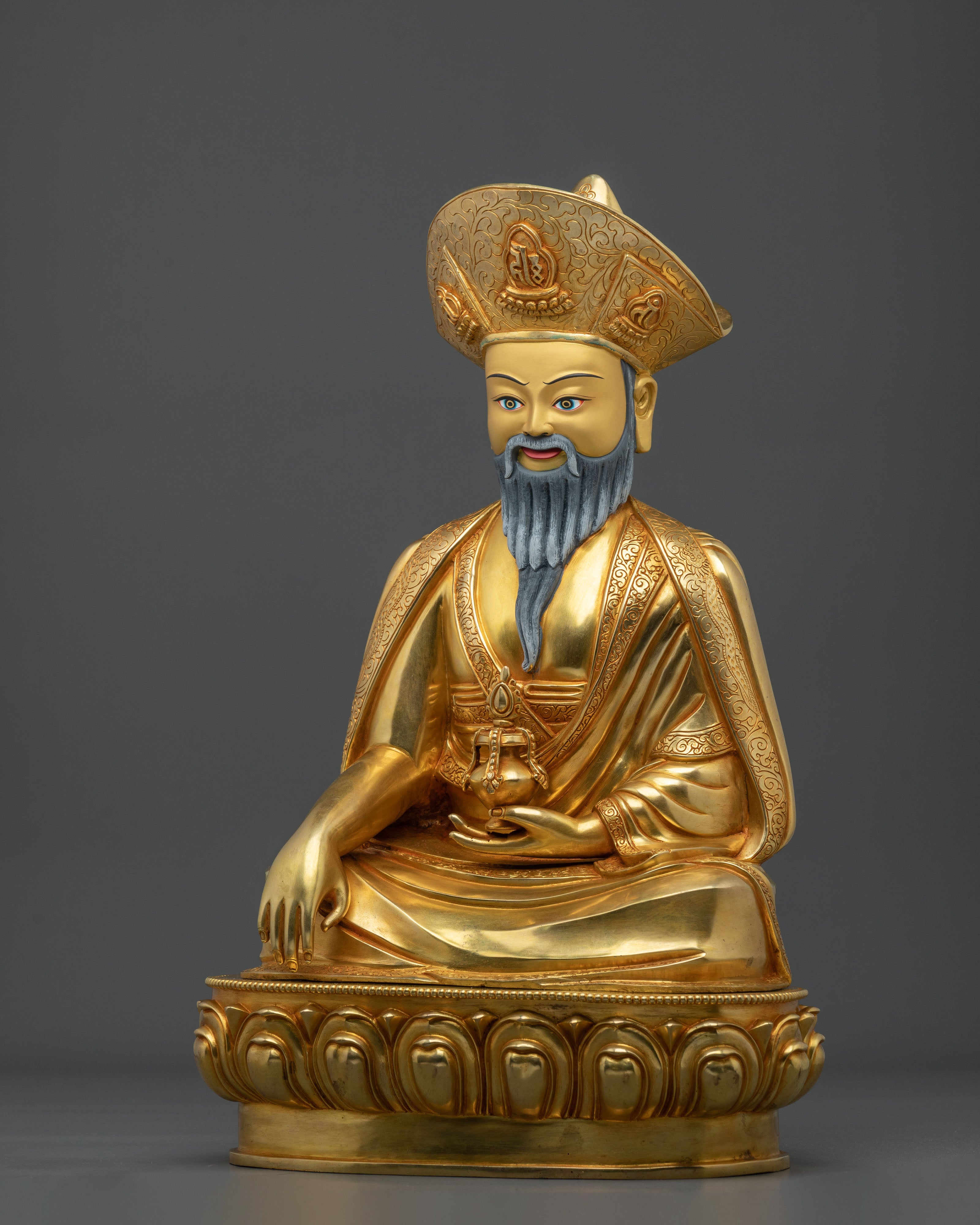 24K Gold Gilded Copper Guru Shapdum Statue | Buddhist Practitioner