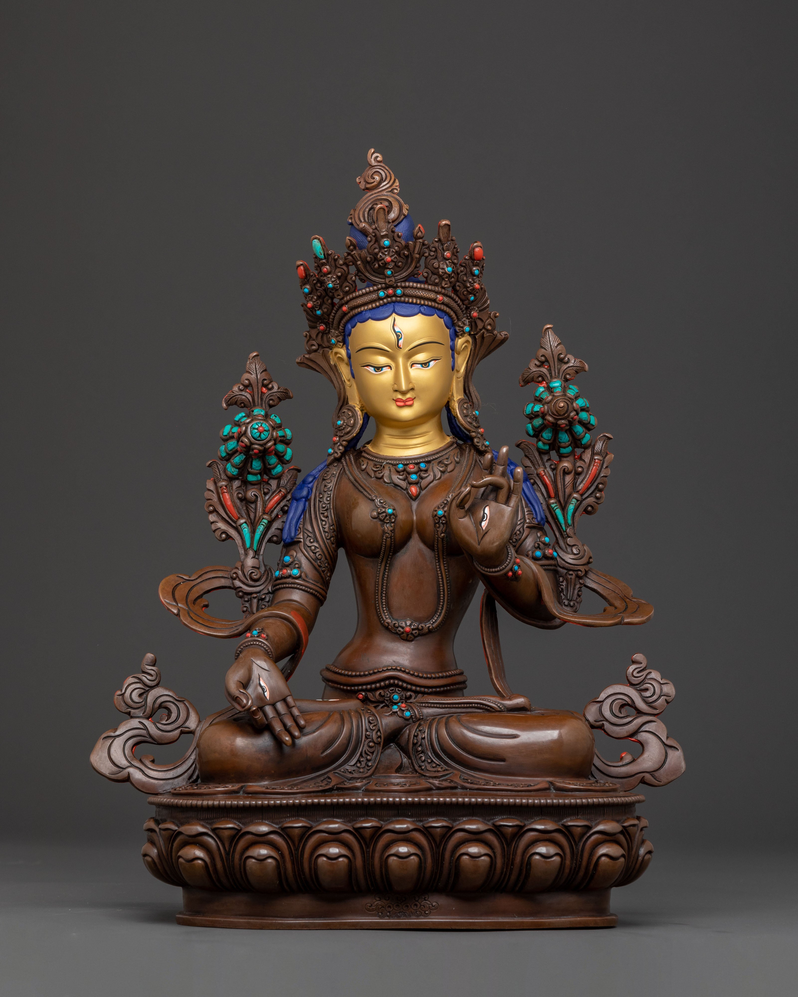 Spiritual White Tara Statue – Oxidized Copper Body