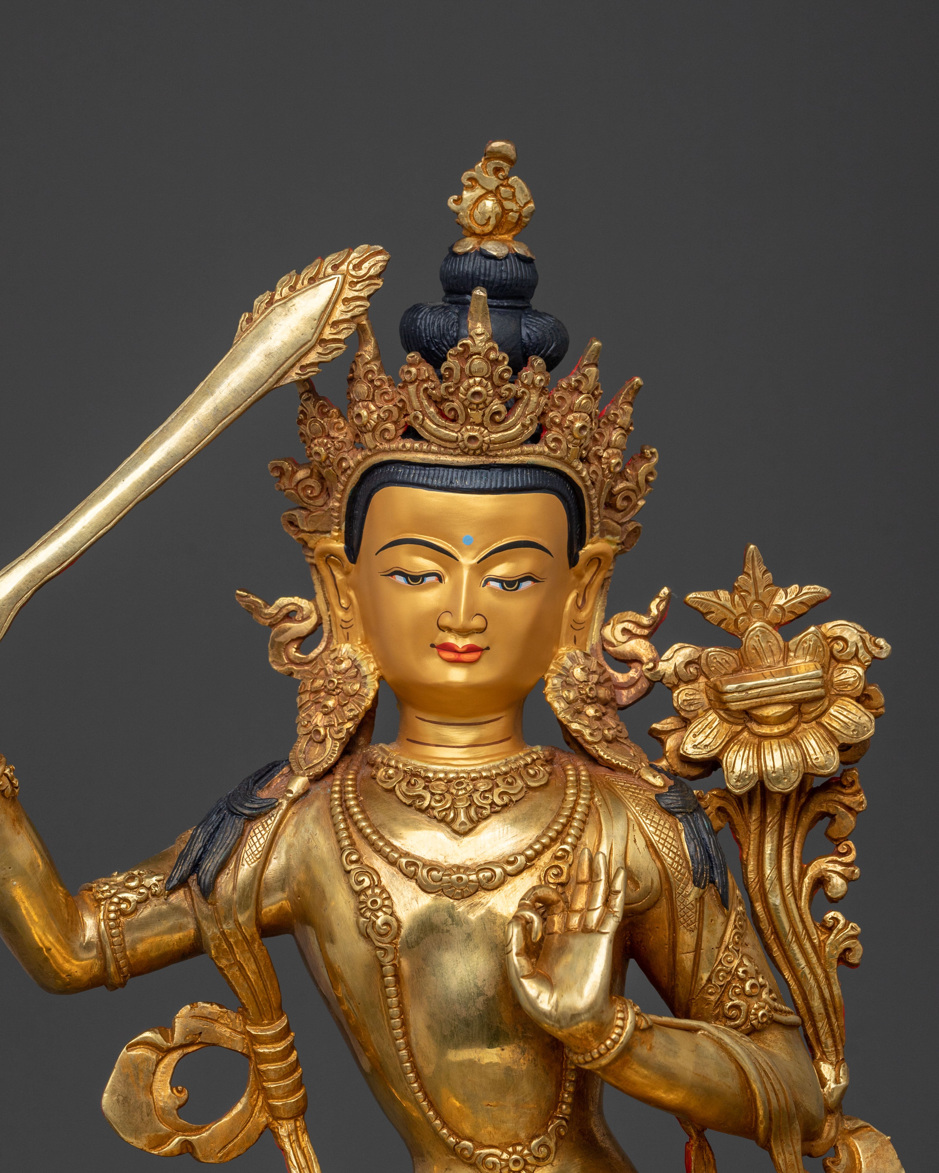 Wisdom Bodhisattva Manjushri Golden Figurine