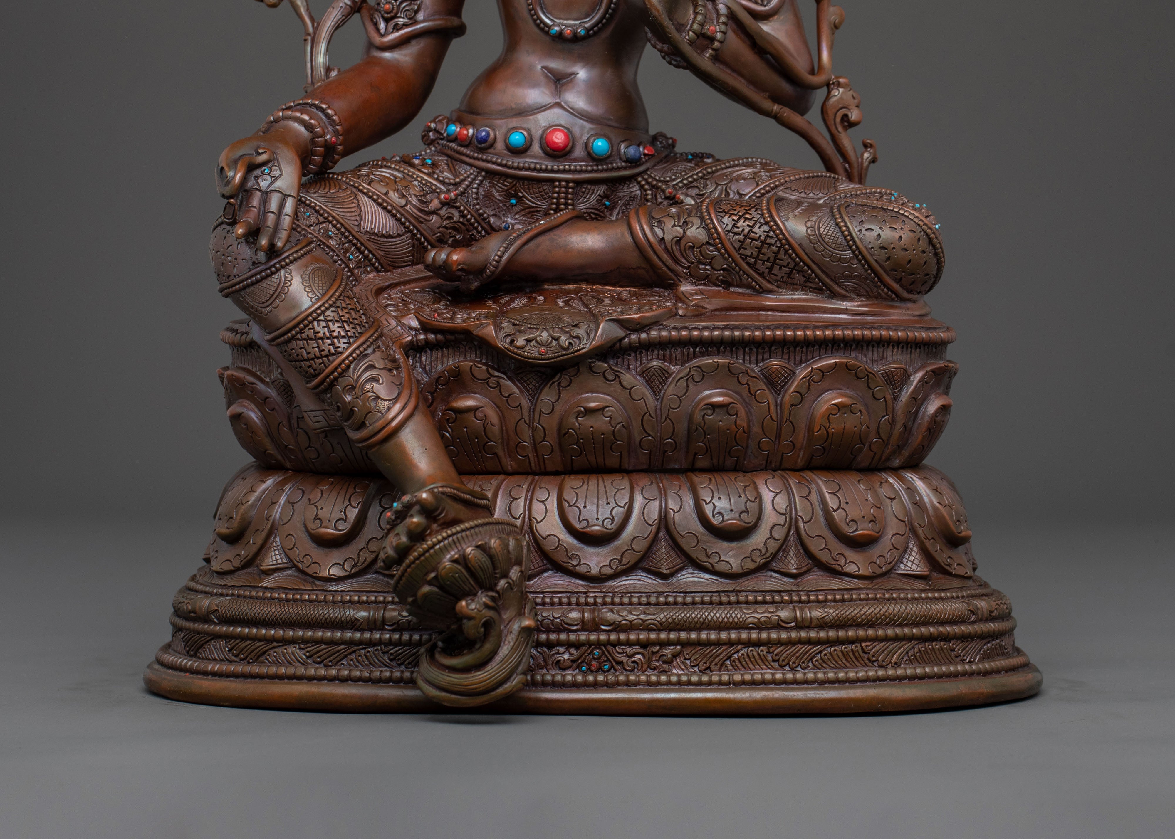 Mother Green Tara Oxidized Copper Statue