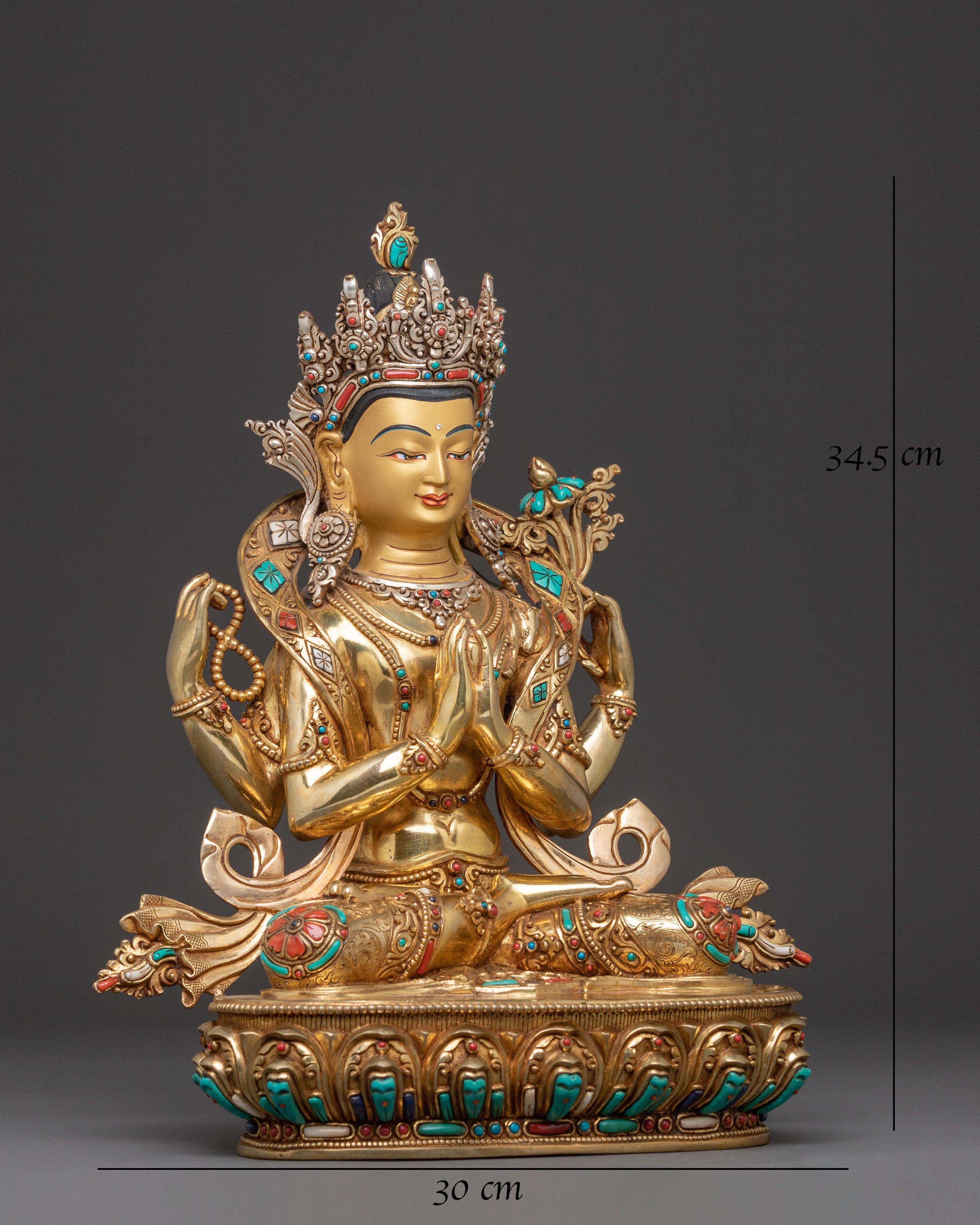 Copper Chenrezig Divine Statue: Gilded Grace
