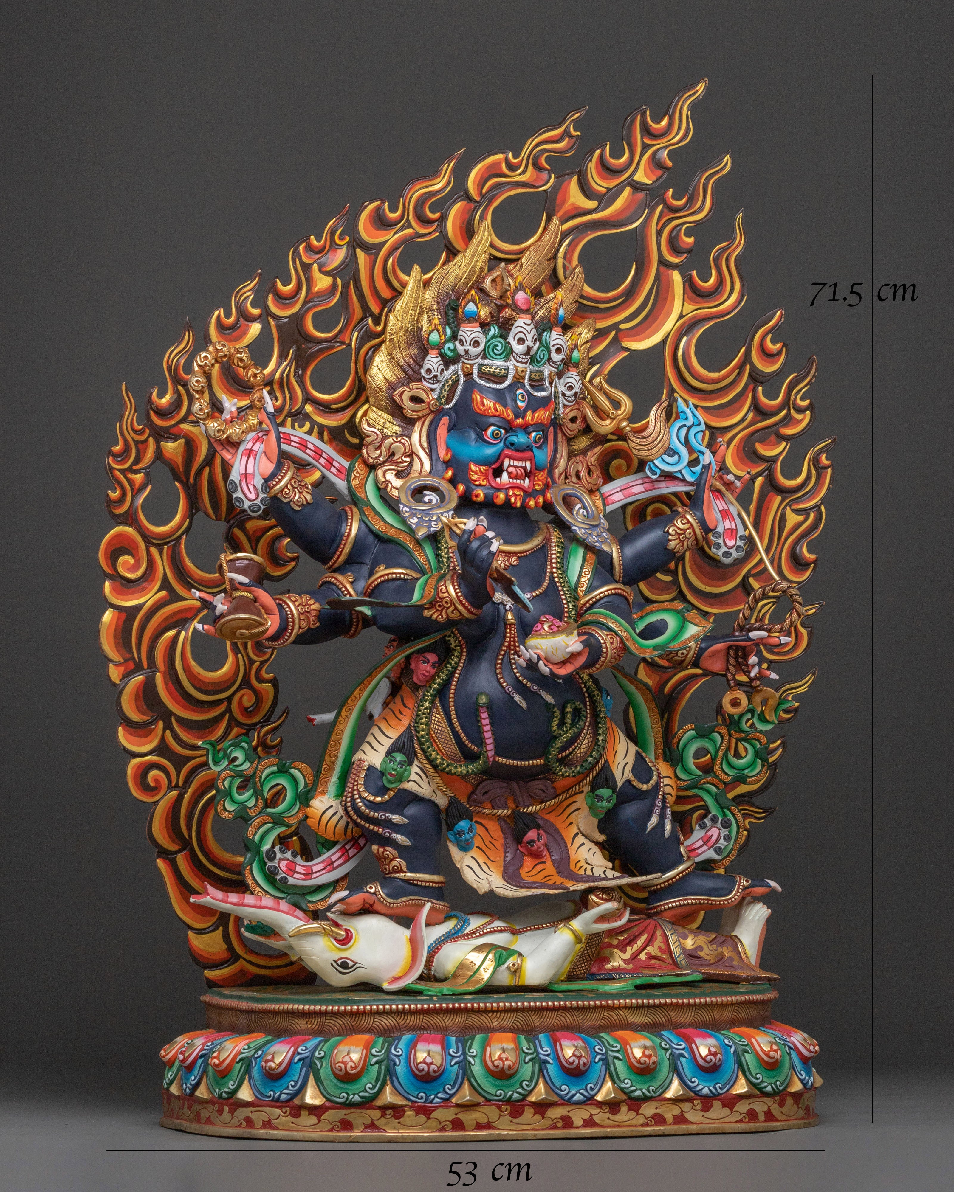 Six Armed Mahakala Divine Sculpture: Protector of Dharma
