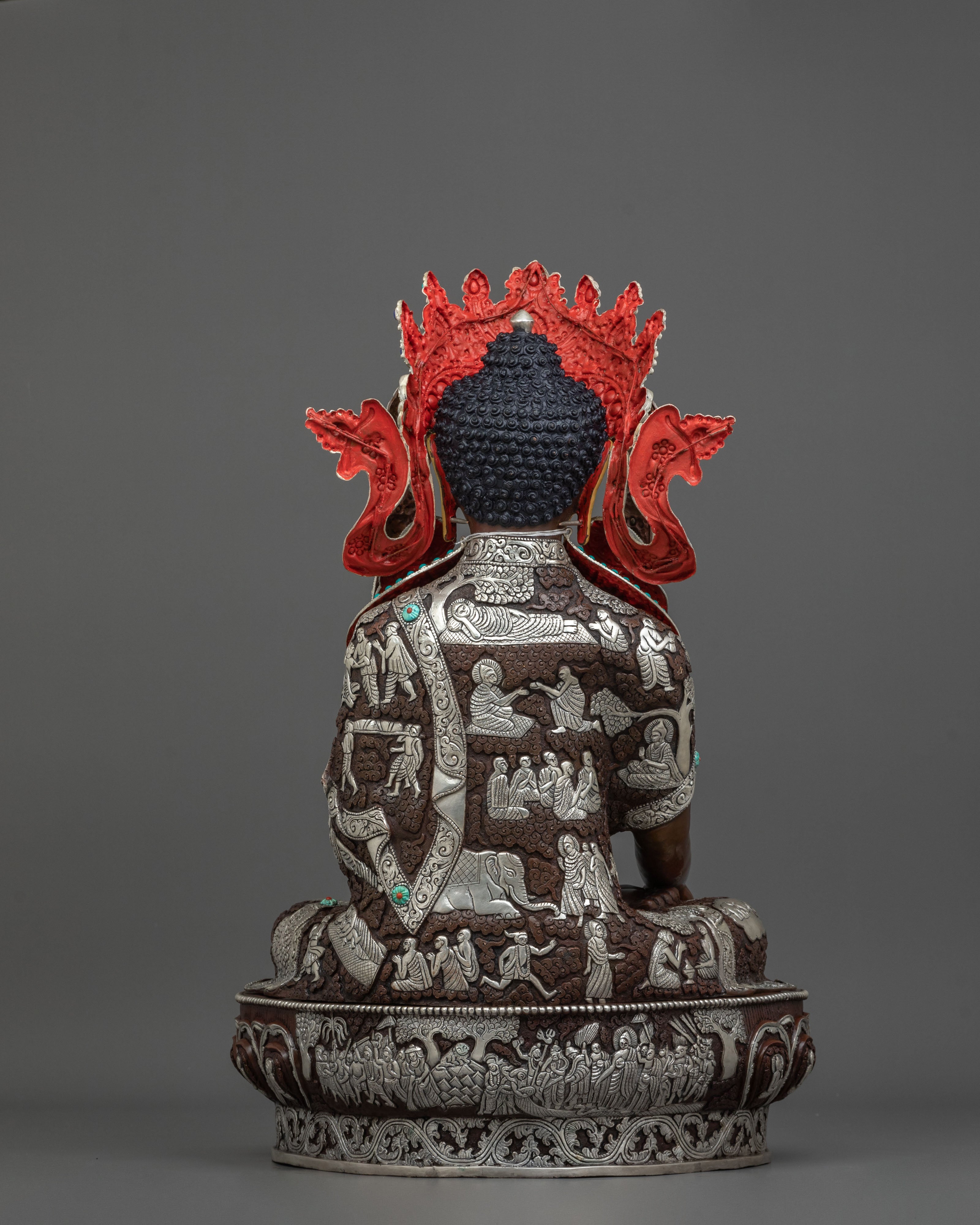 Crown Shakyamuni Buddha Oxidized Sculpture | Silver Plated
