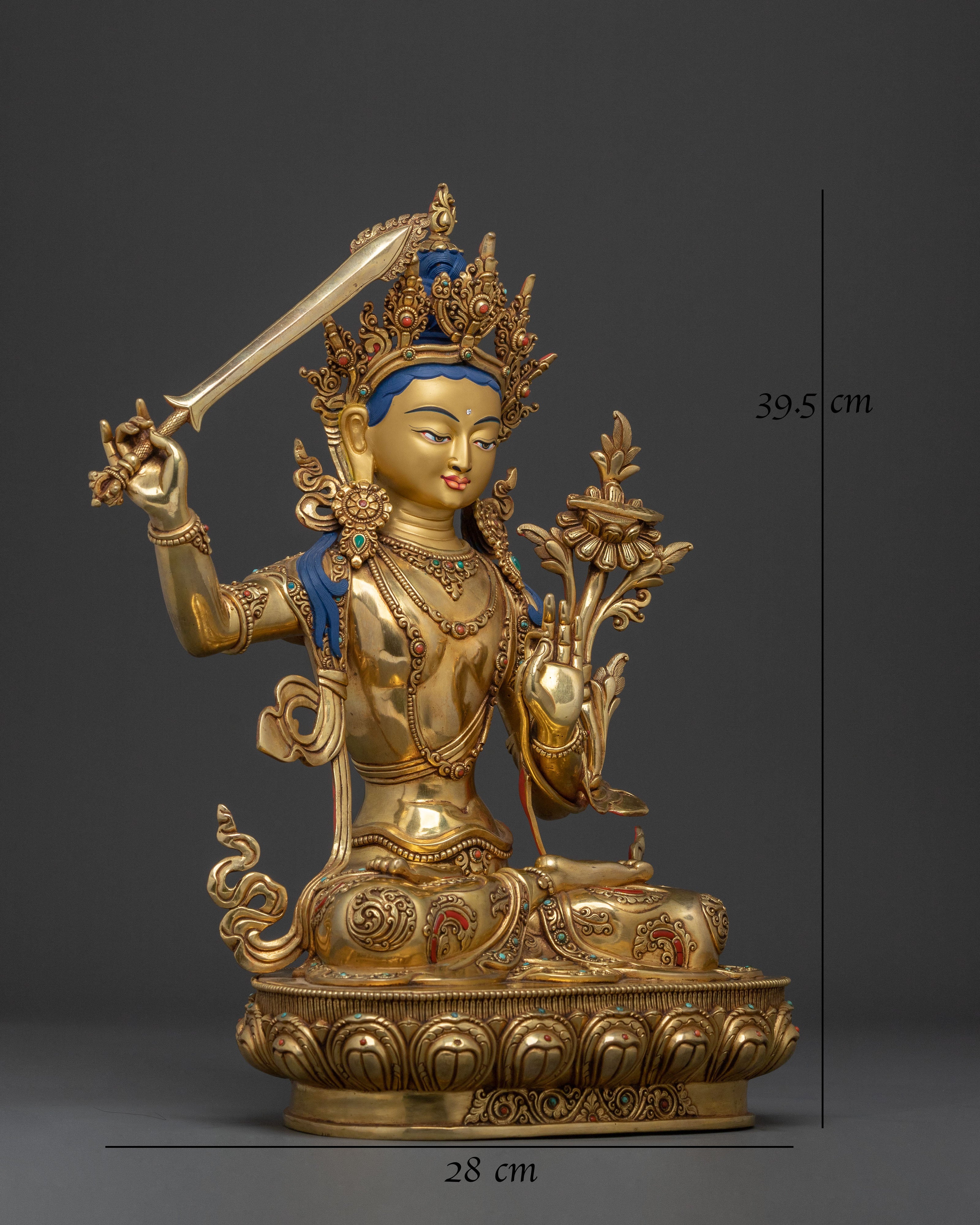 Manjushri Sacred Wisdom Statue | 24k Gold Glided