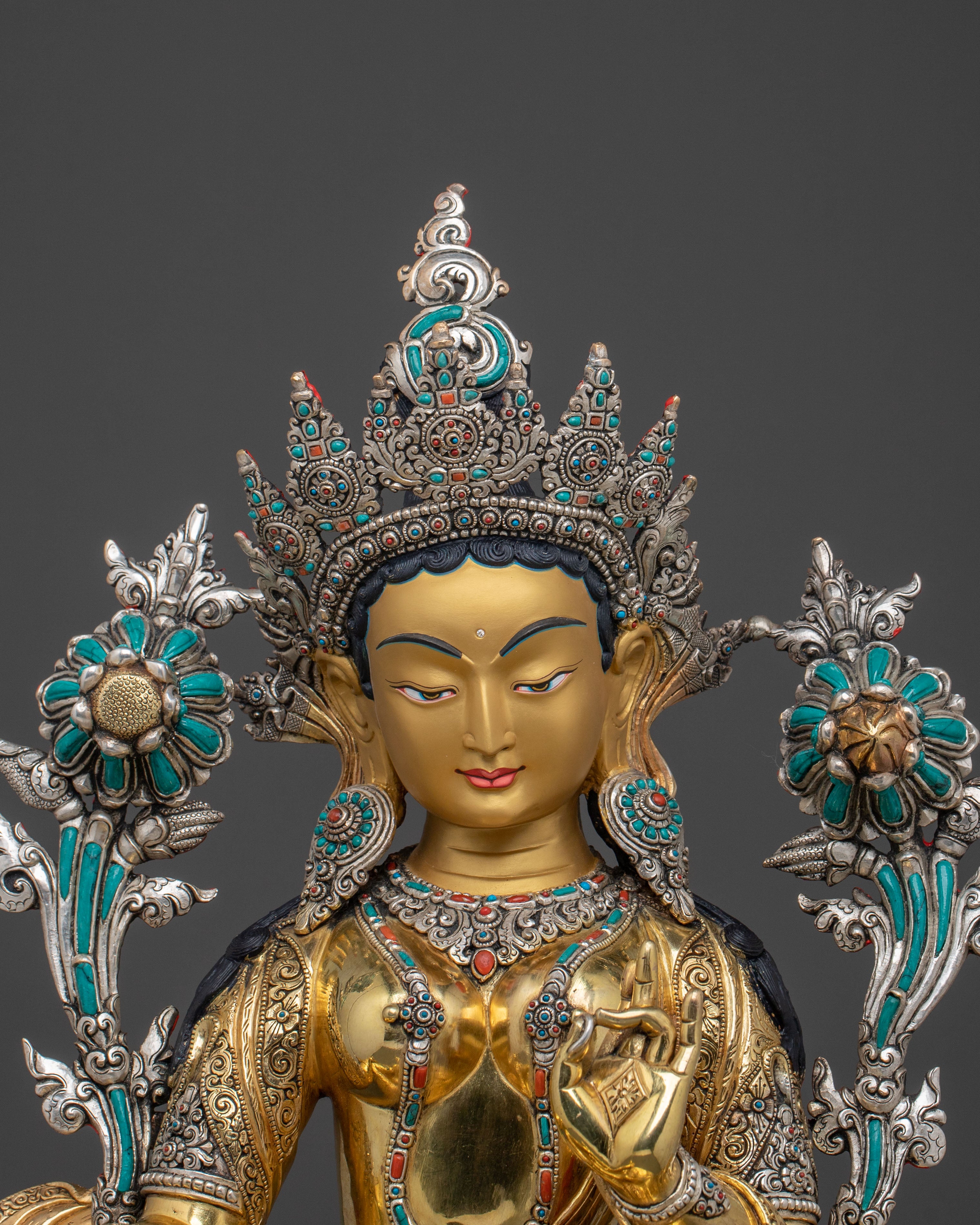 A Radiant Hand Carved Goddess Green Tara Statue