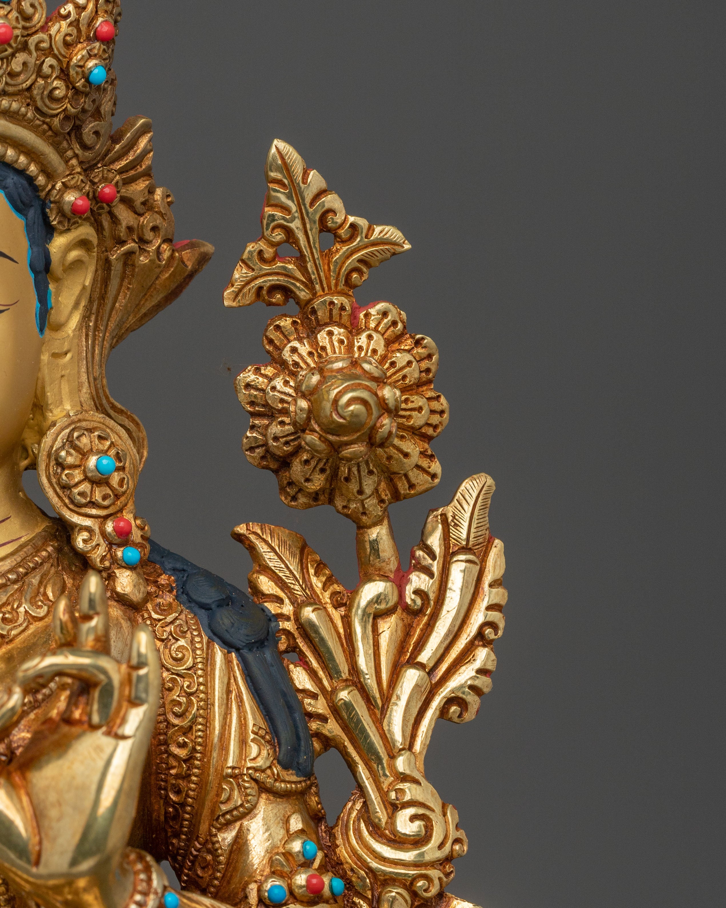 Green Tara Statue | Handcrafted 24K Gold Gilded Guardian