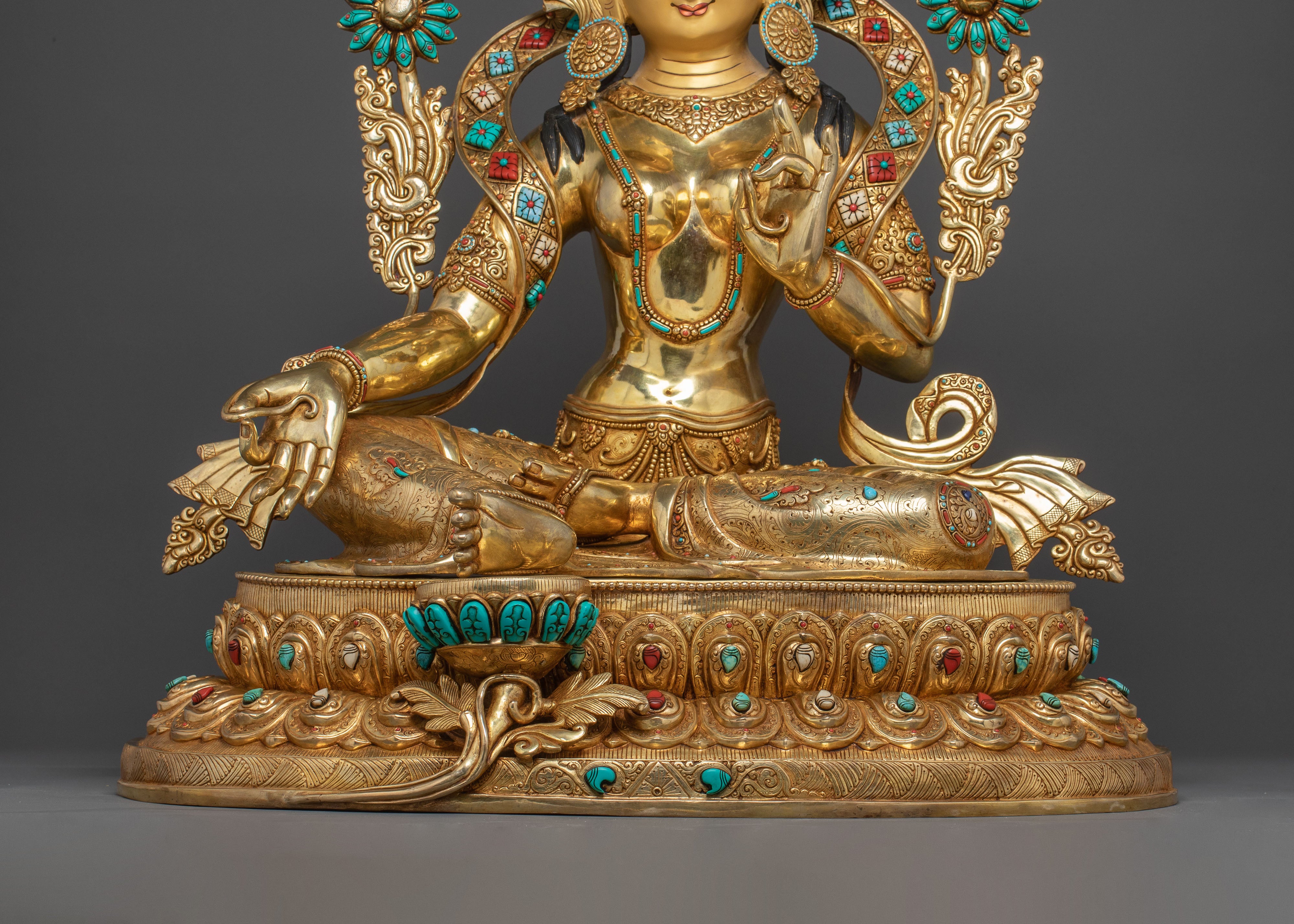 Life Size Green Tara Statue - 24K Gold Gilded