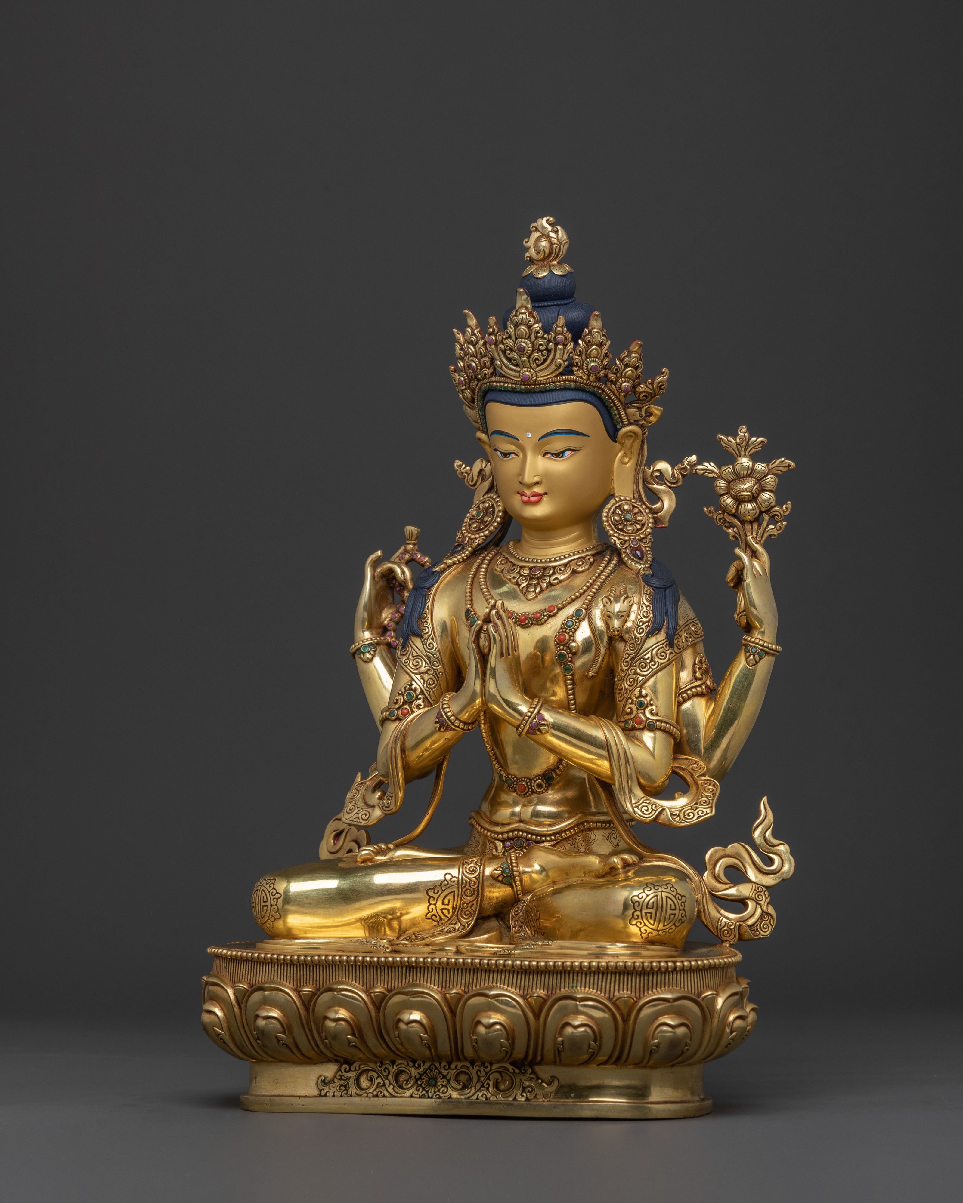 Chenrezig Compassion Statue: 24K Gold Gilded Figure