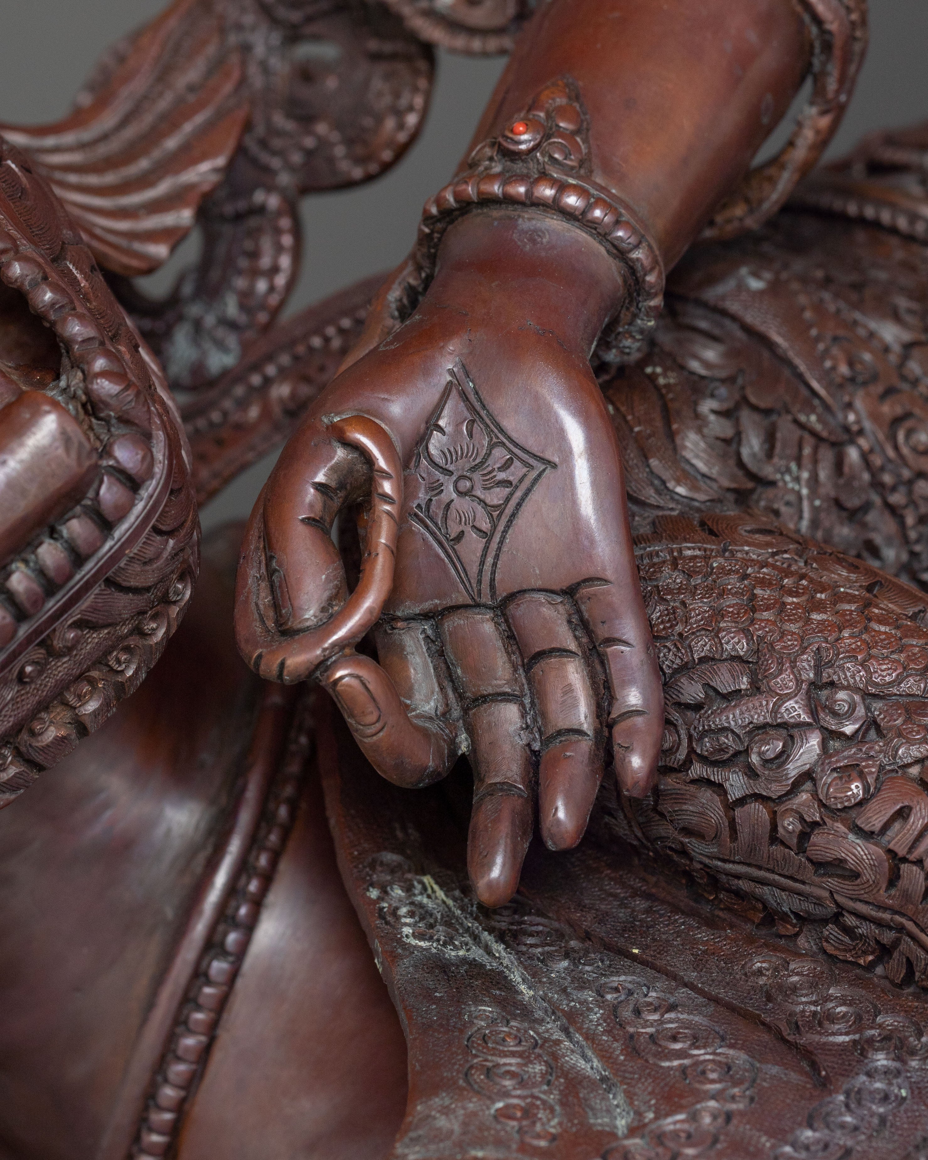 Green Tara Statue | Serene Oxidized Copper Guardian