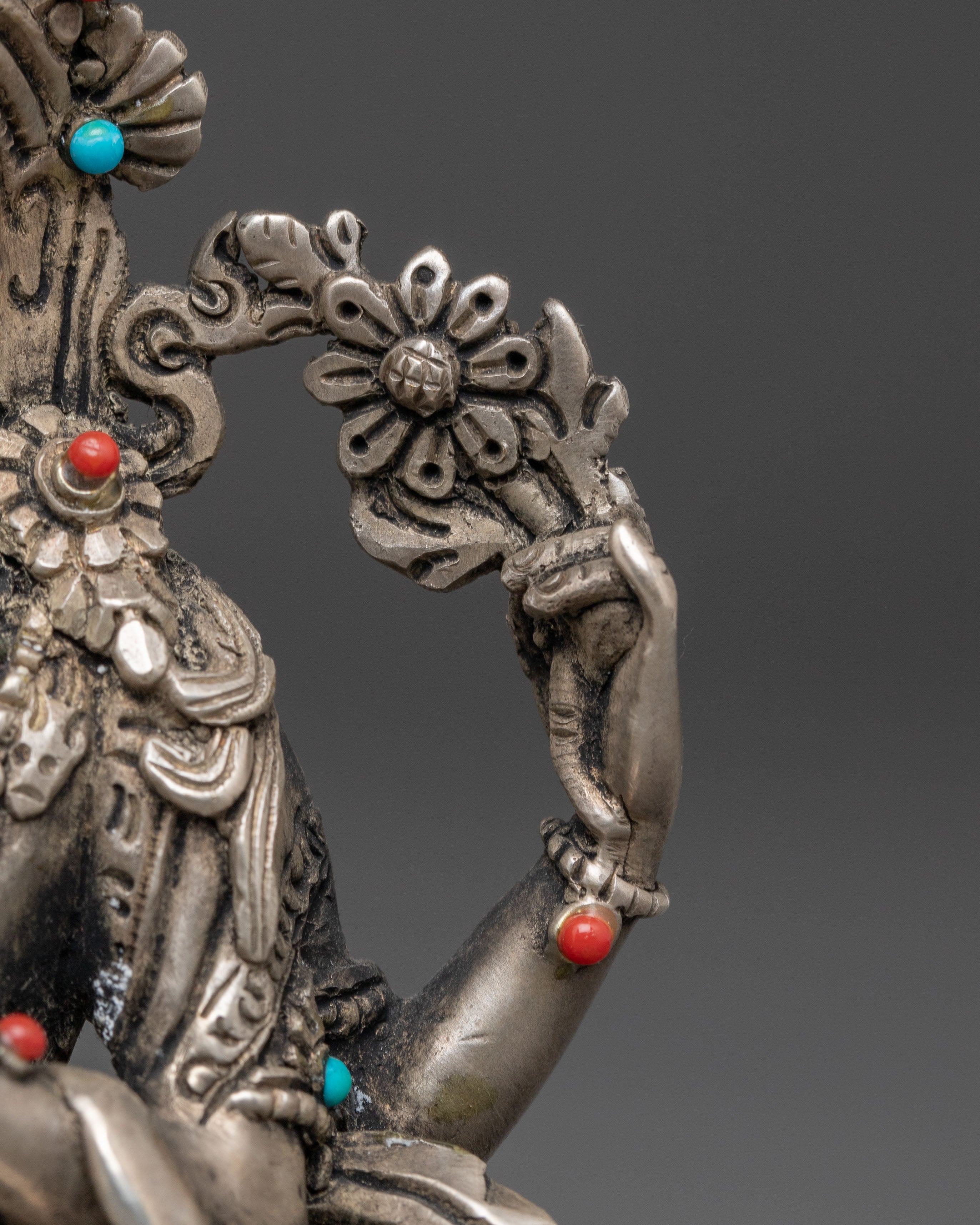 Handmade Silver Statue of Chenresig | Meditation & Altar Decor