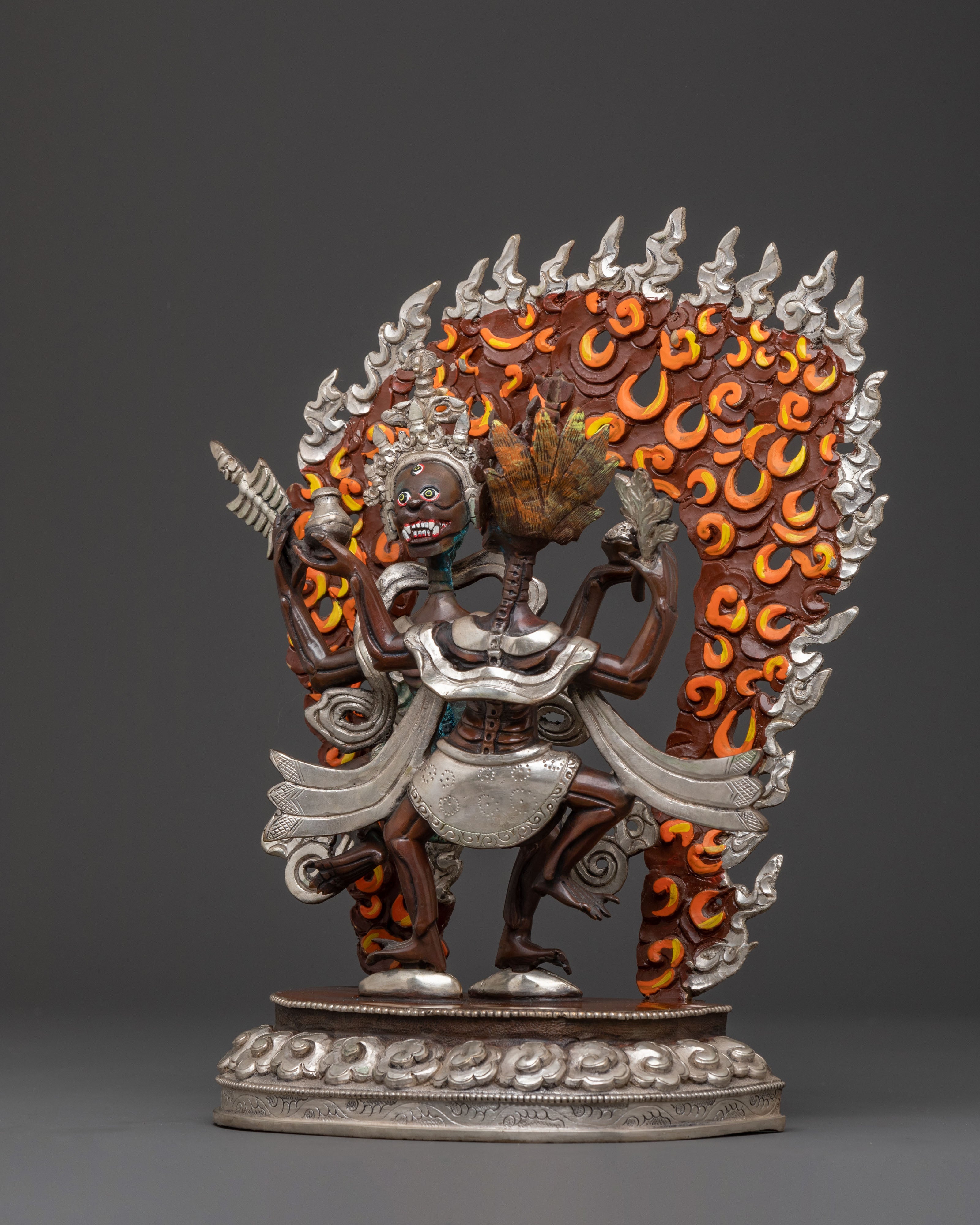 Chitipati Blessing Statue: Oxidized Copper & Silver Accents