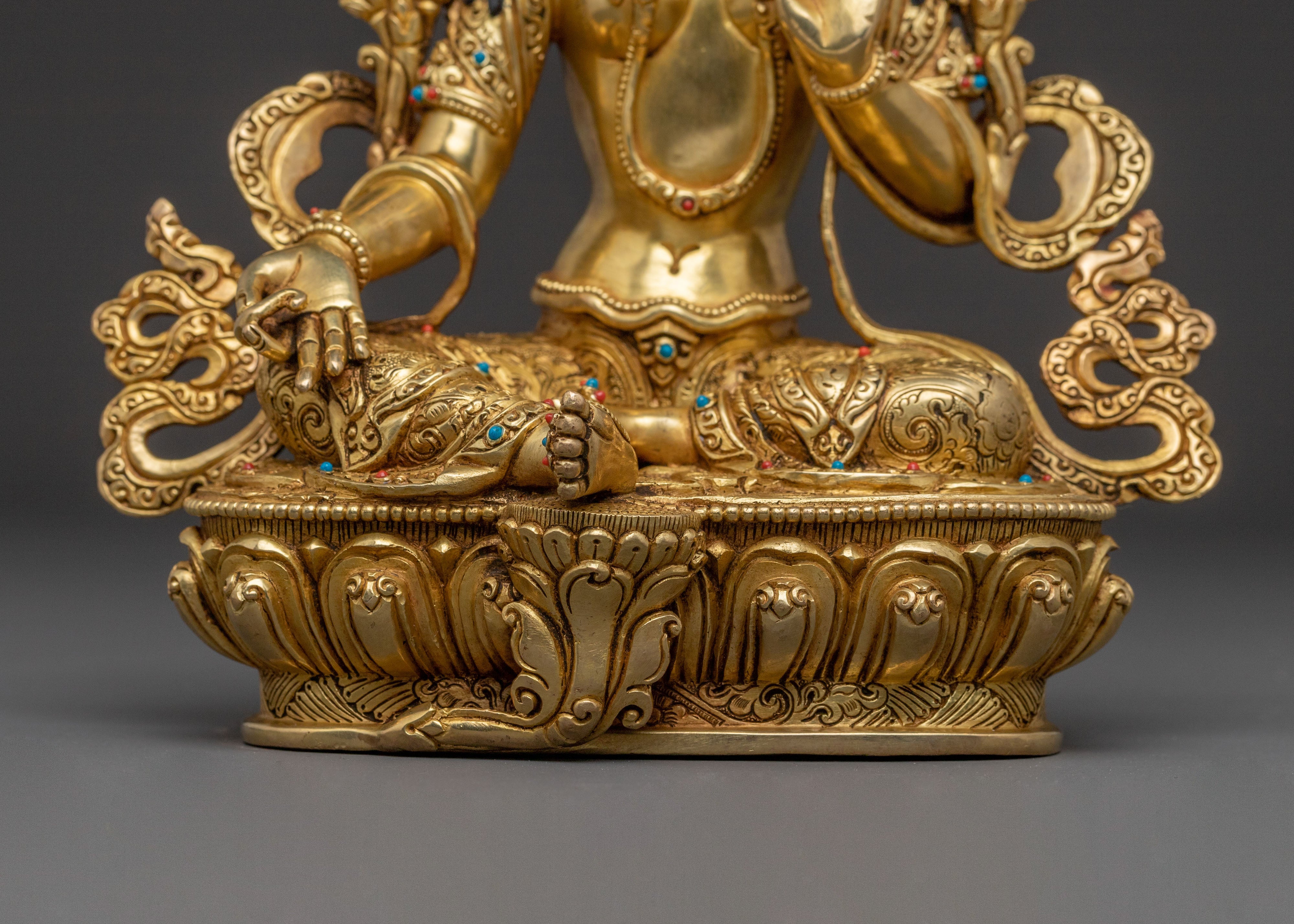 Handcrafted Statue of Green Tara – Exquisite Gilded Copper