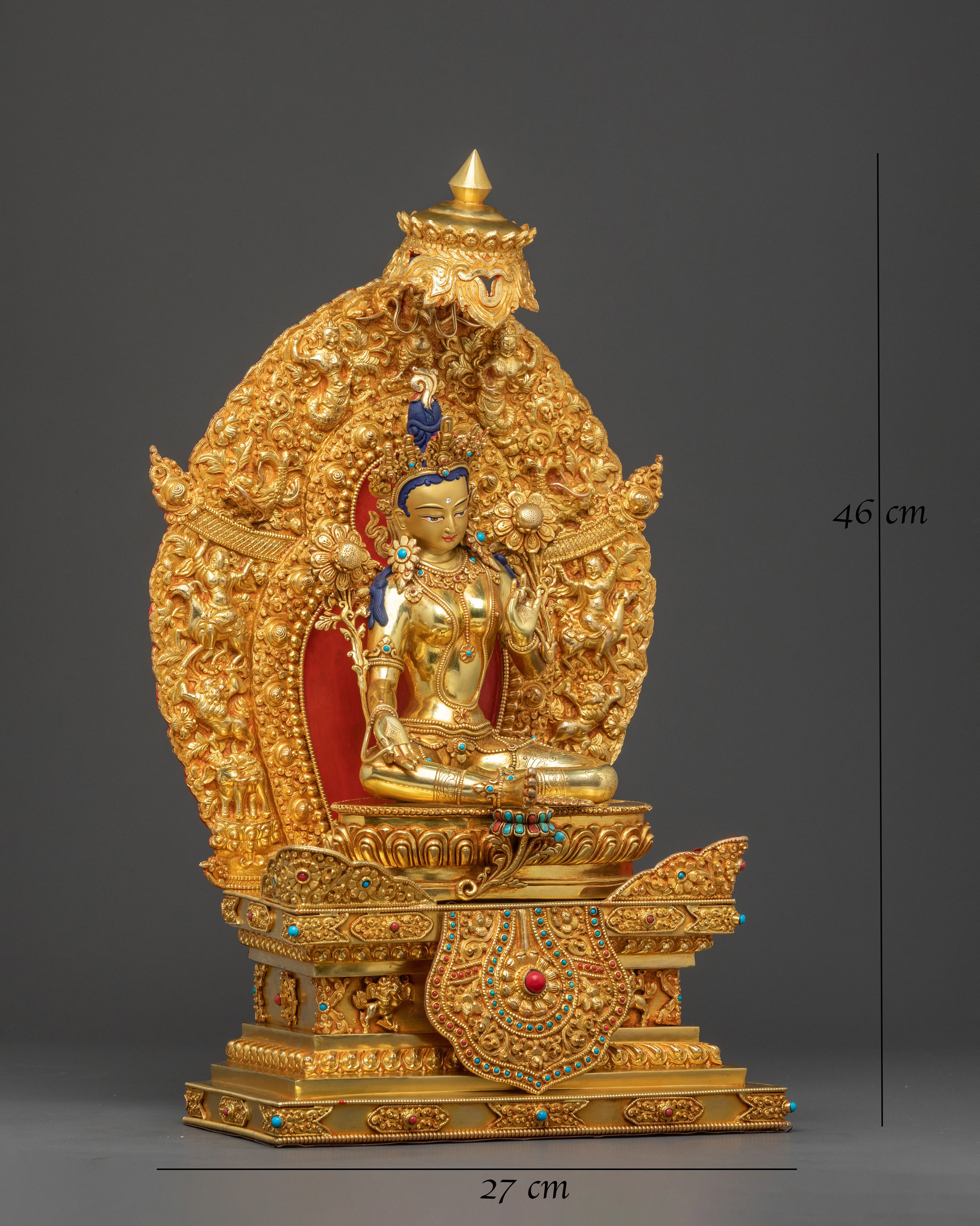 Green Tara Statue On Throne | Sacred Altar Decor