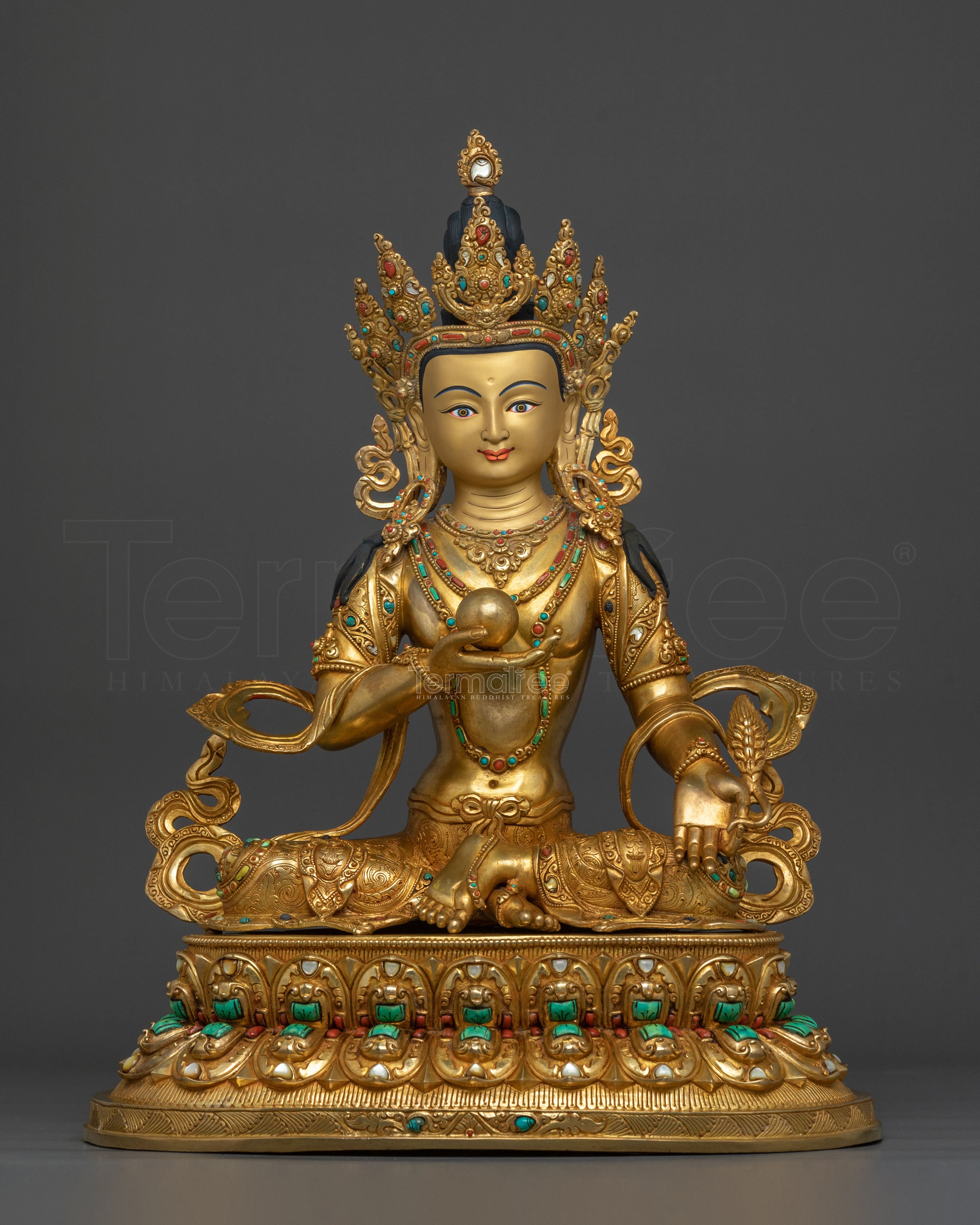 Kshitigarbha Gold Gilded Statue | Traditional Vajrayana Statue
