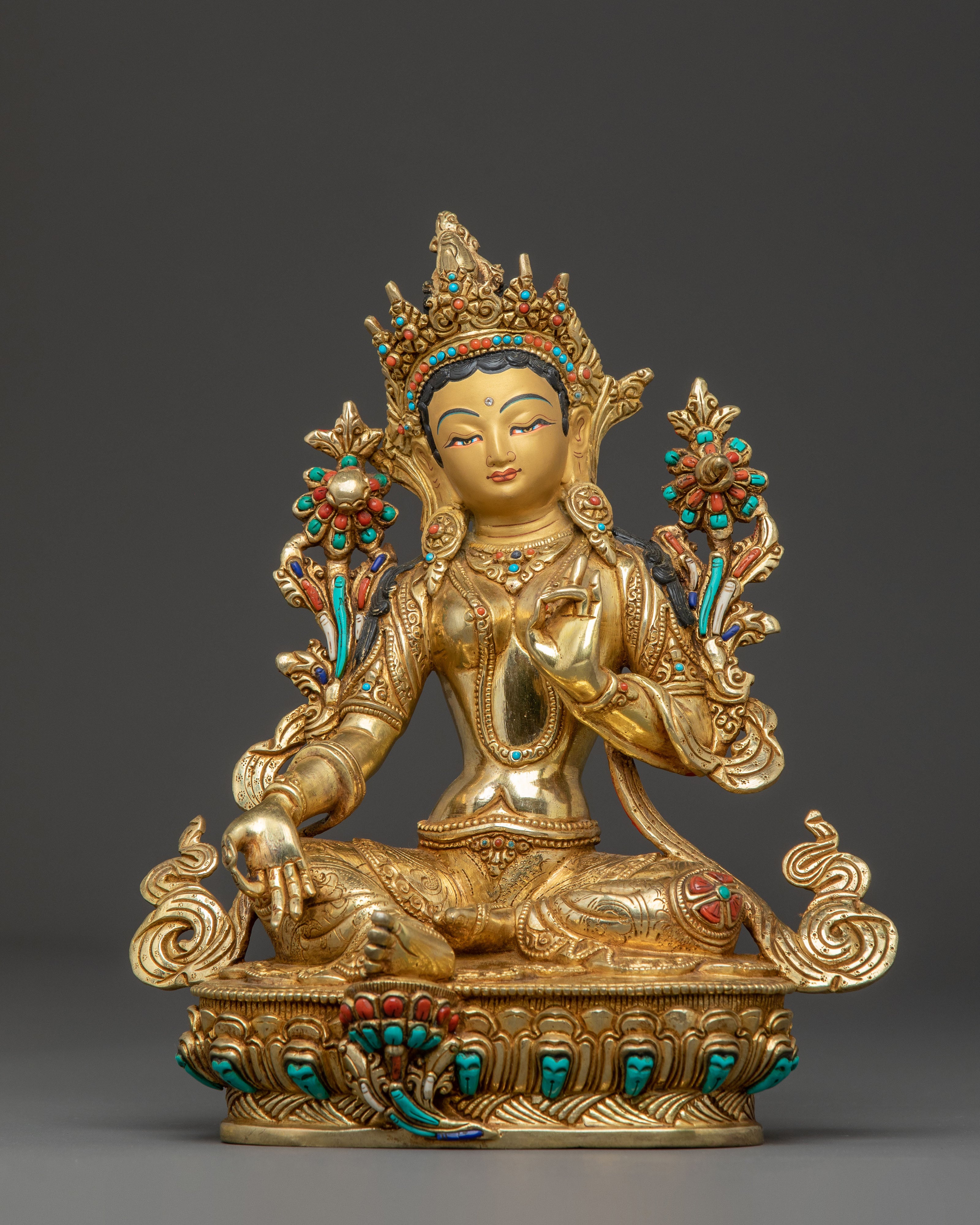 Green Tara Compassion Statue – Gilded Copper Artwork