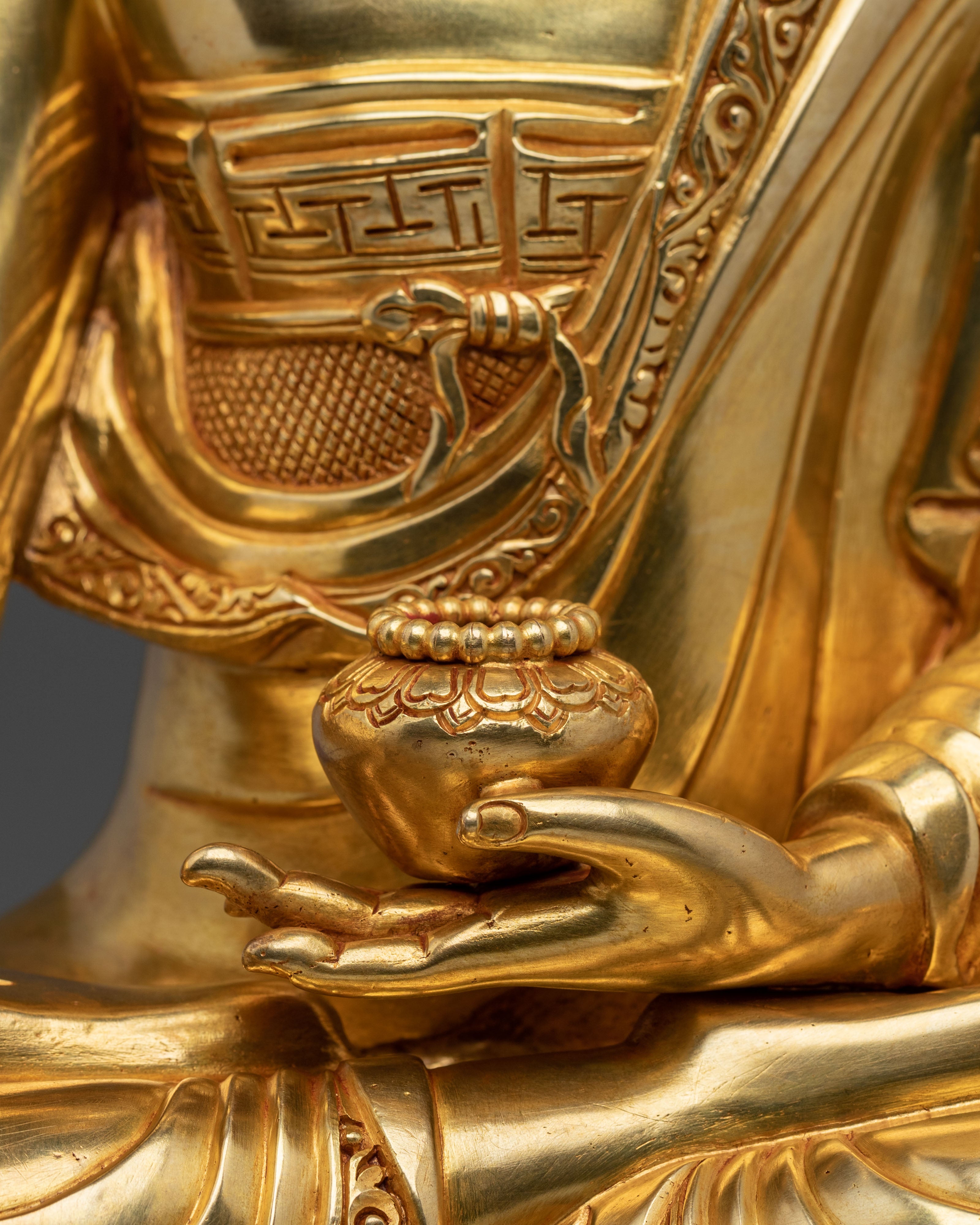 Shakyamuni Buddha Sacred Dharma Altar Figurine - 24K Gilded Copper