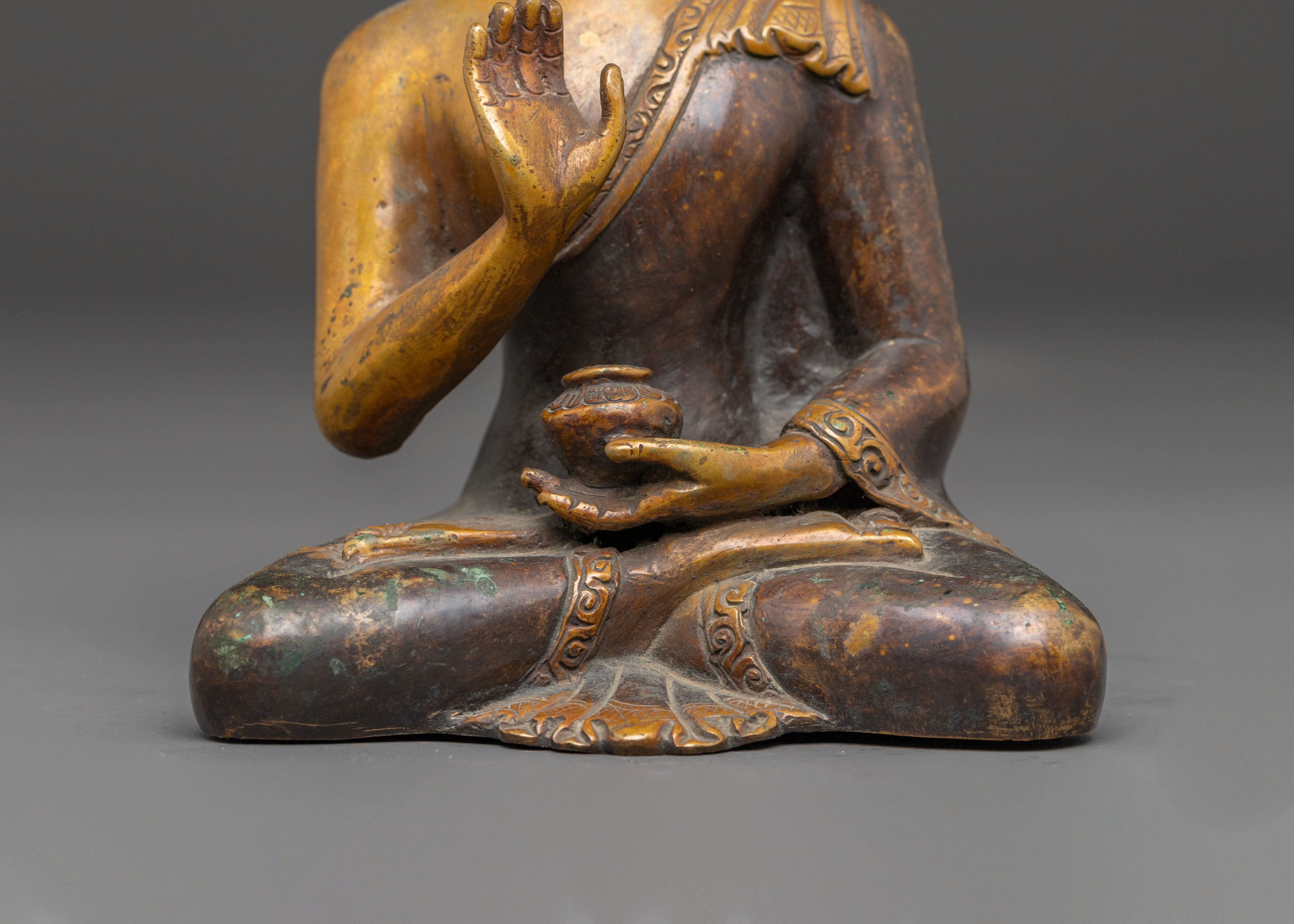 Handmade Amogasiddhi Oxidized Copper Statue | Altar Decor for Meditation