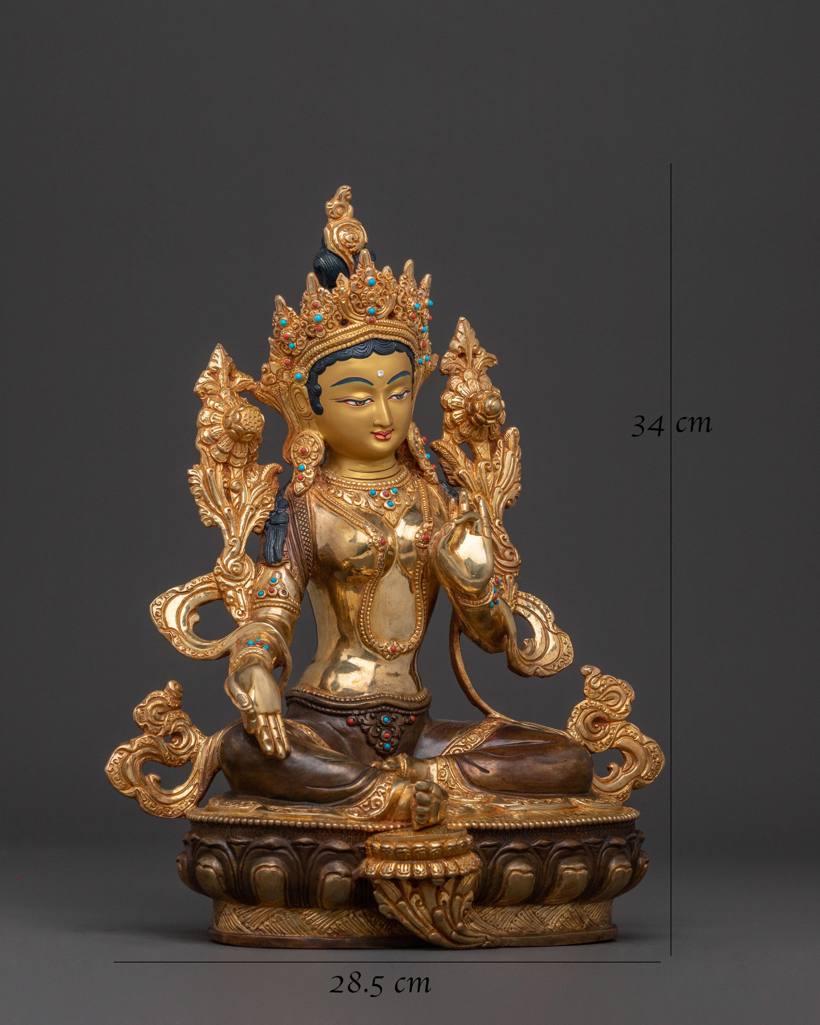 Green Tara: 24K Gold Gilded Statue
