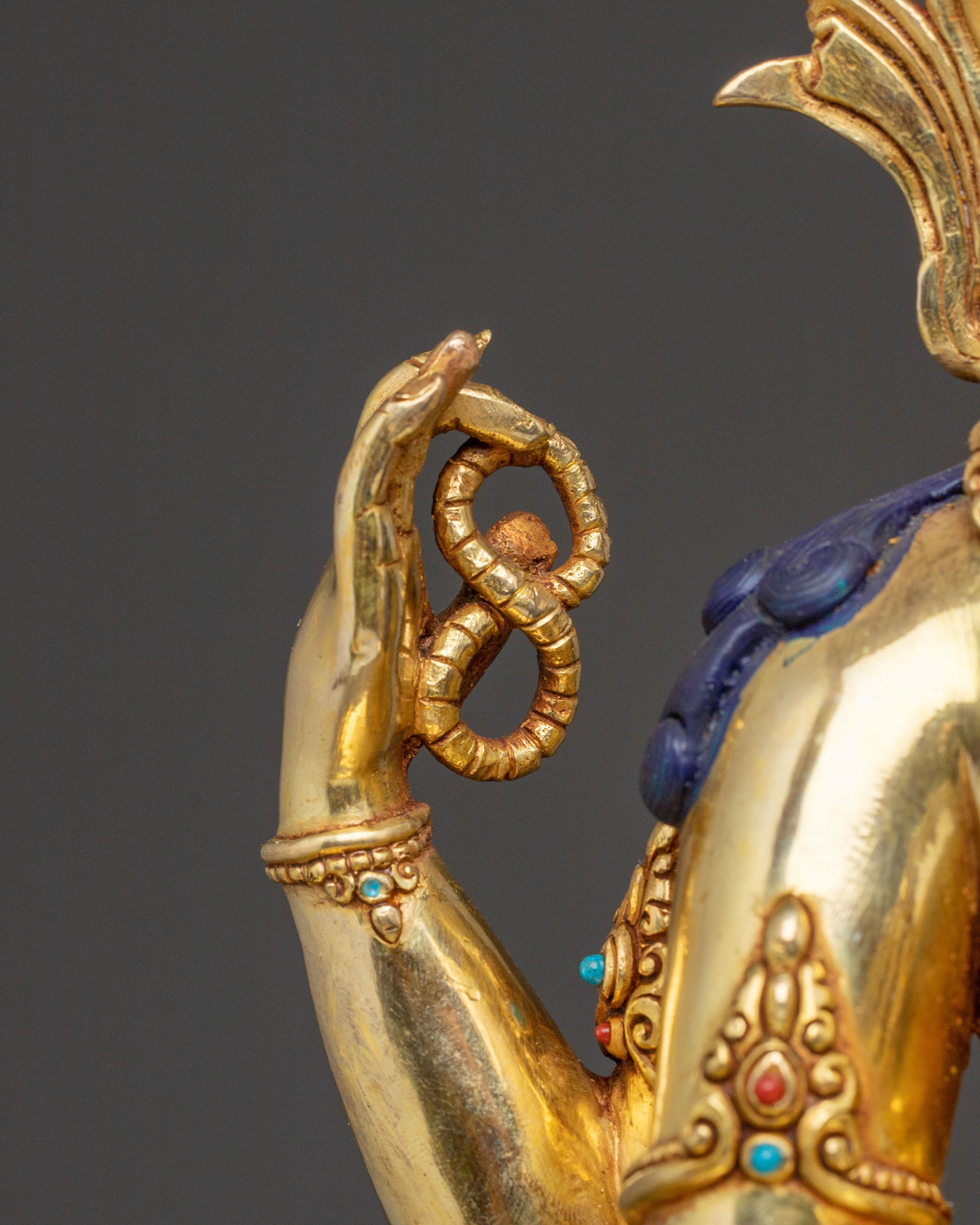 Sacred Statue of Chenrezig on Throne - Handcrafted Sacred Figure