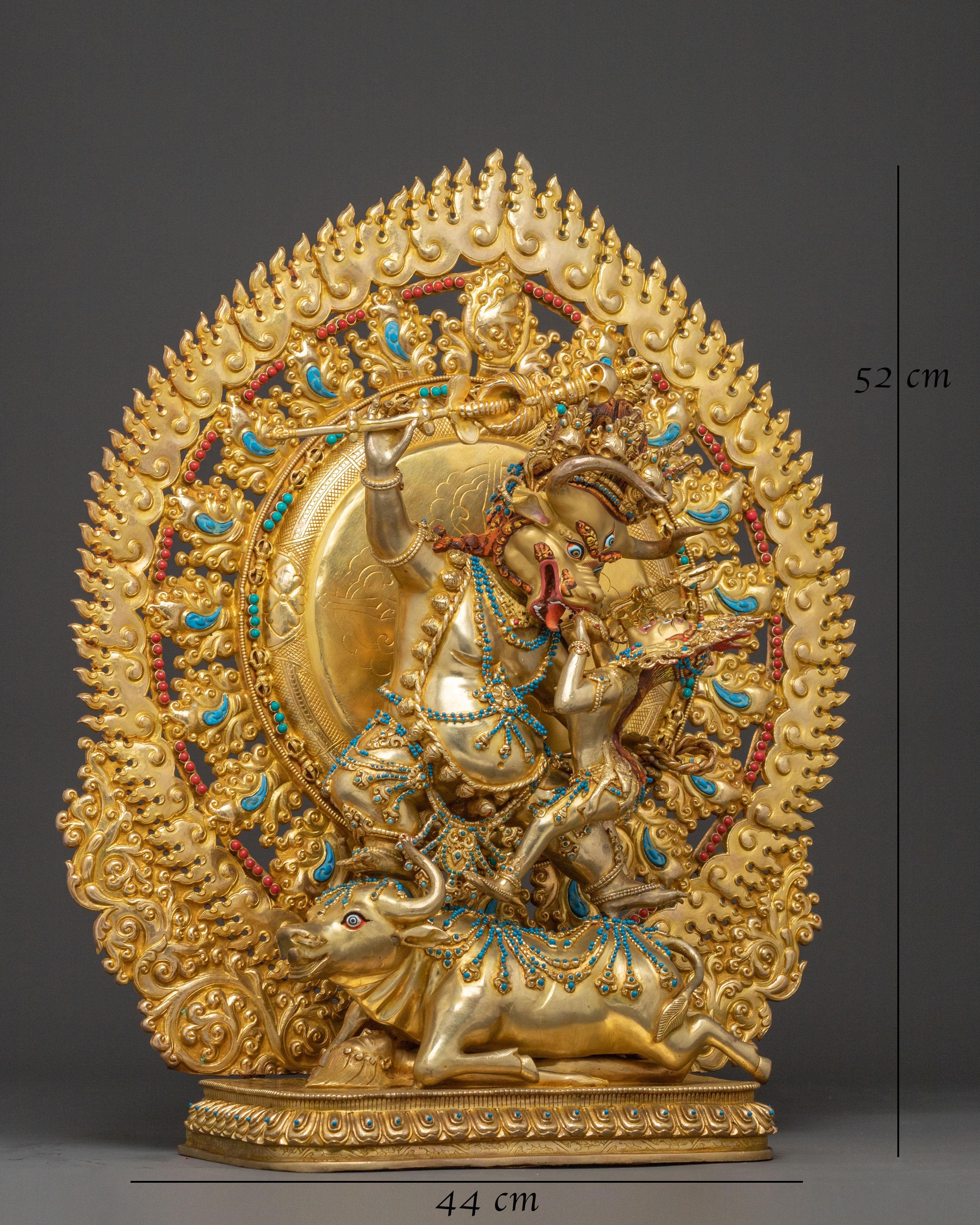 Yama Dharmaraja Sacred Statue: 24K Gold Gilded Protector