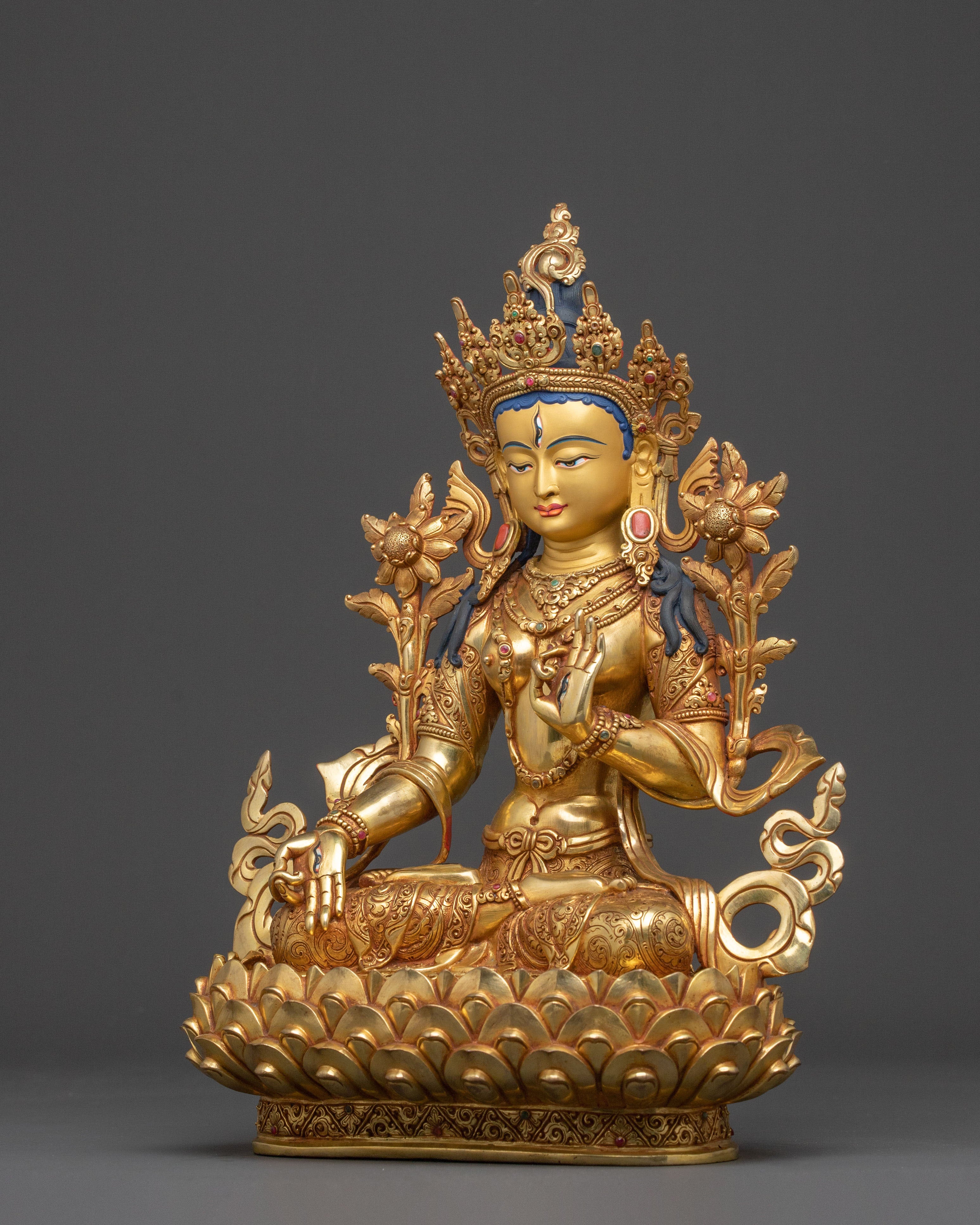 White Tara Spiritual Statue | 24K Gold Gilded Icon
