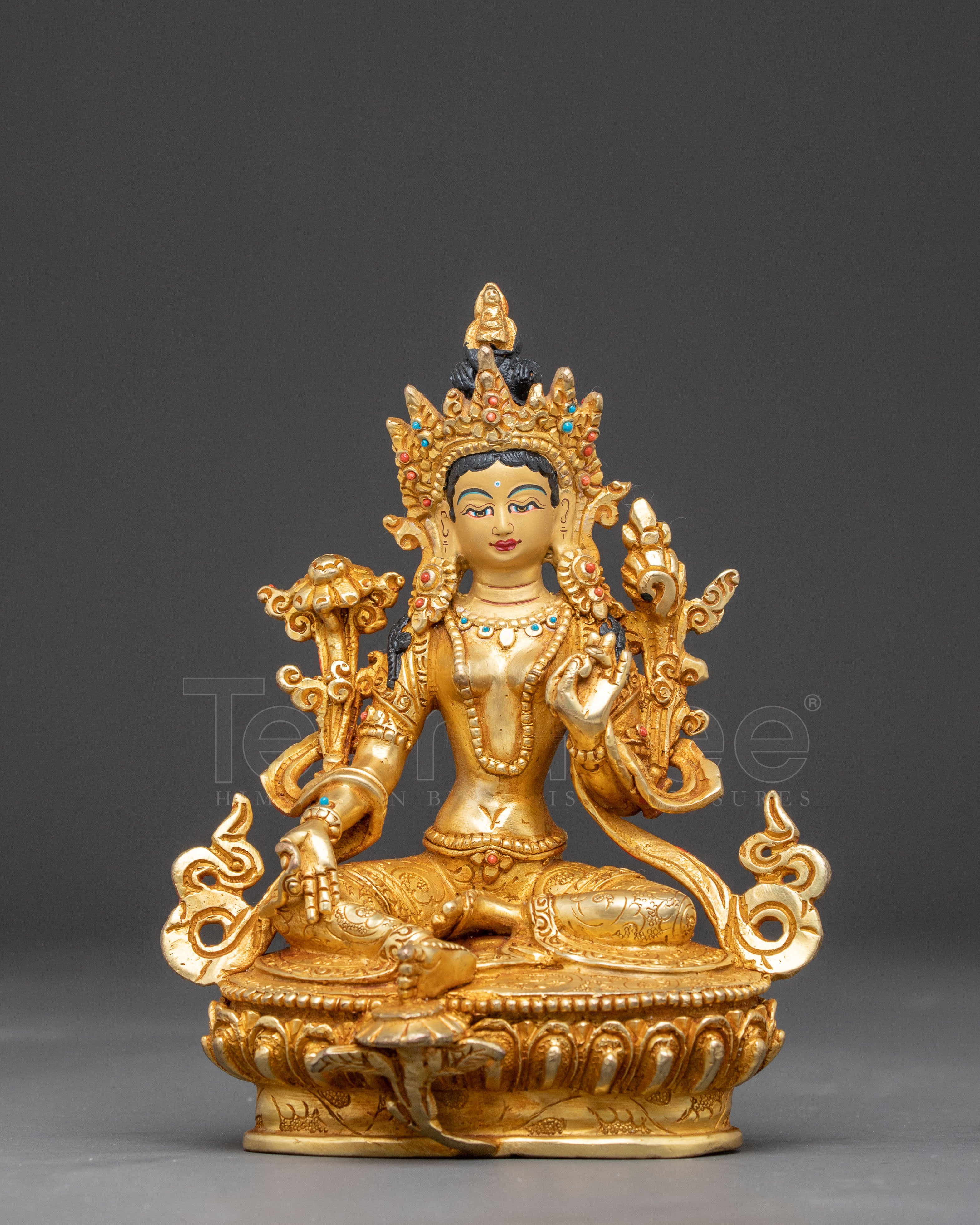Handmade Serene Copper Sculpture of Mother Green Tara