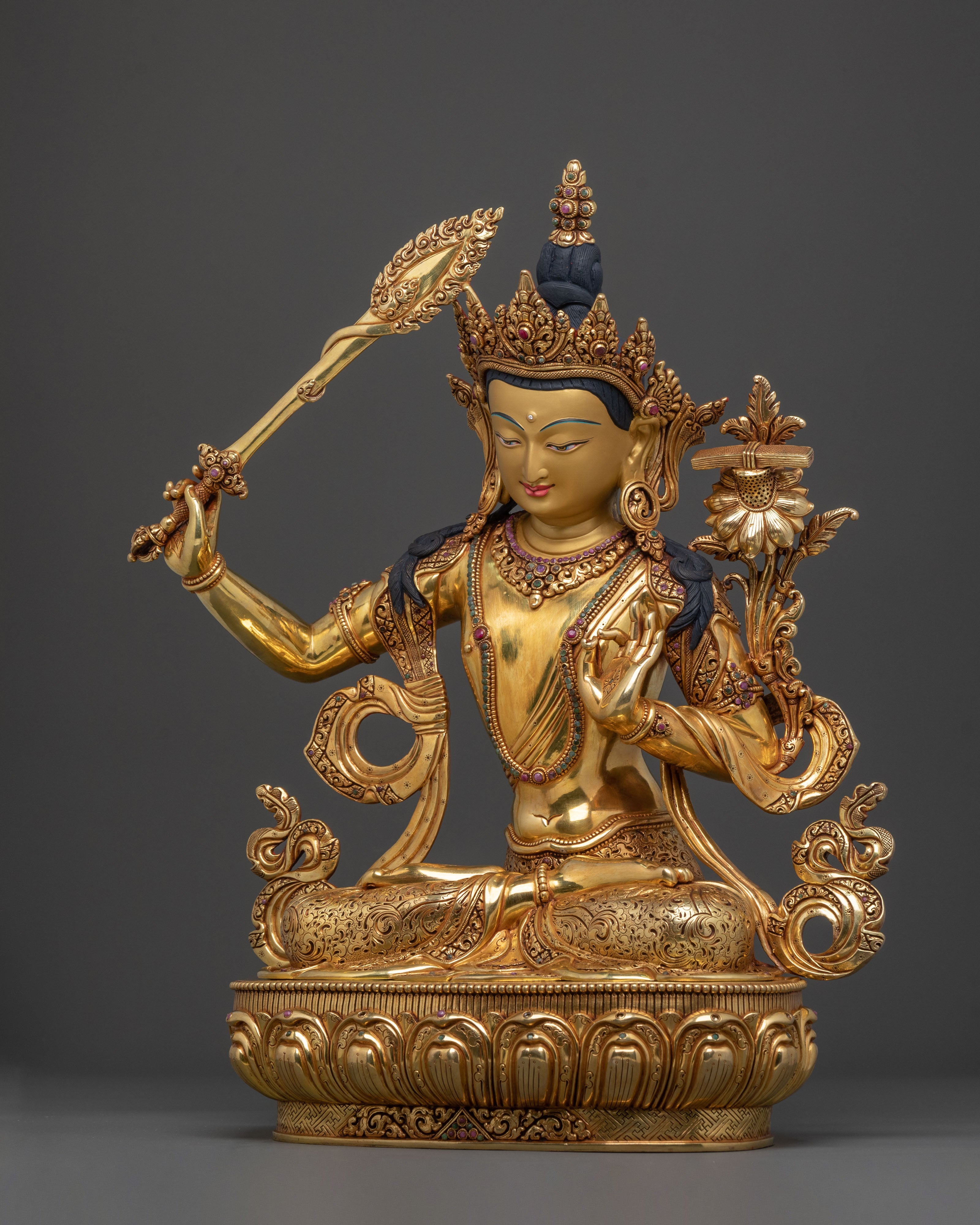 Manjushri: Radiant 24K Gold Gilded Wisdom Statue
