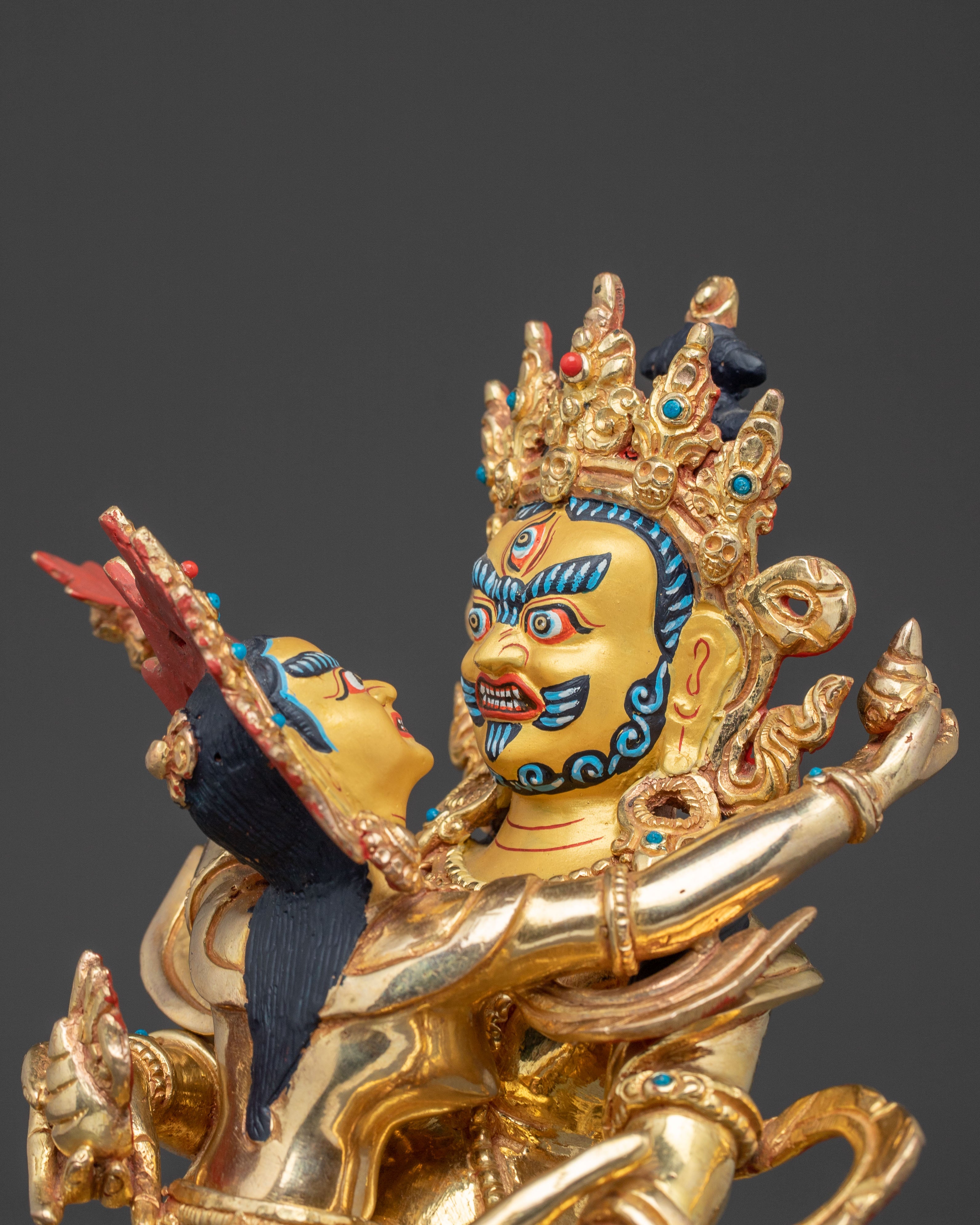 Handcrafted Statue of Red Dzambhala: Tibetan Wealth Deity,