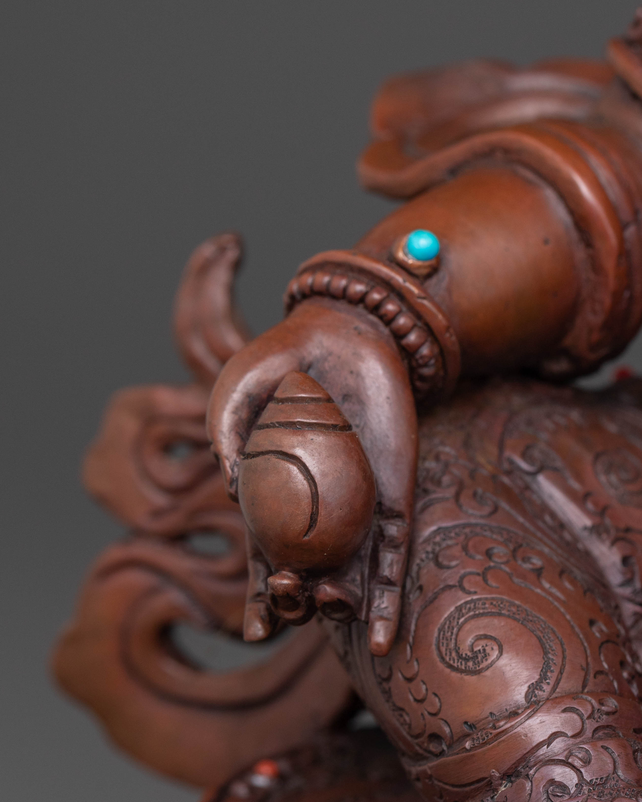 Oxidized Copper Dzambhala Statue with Throne