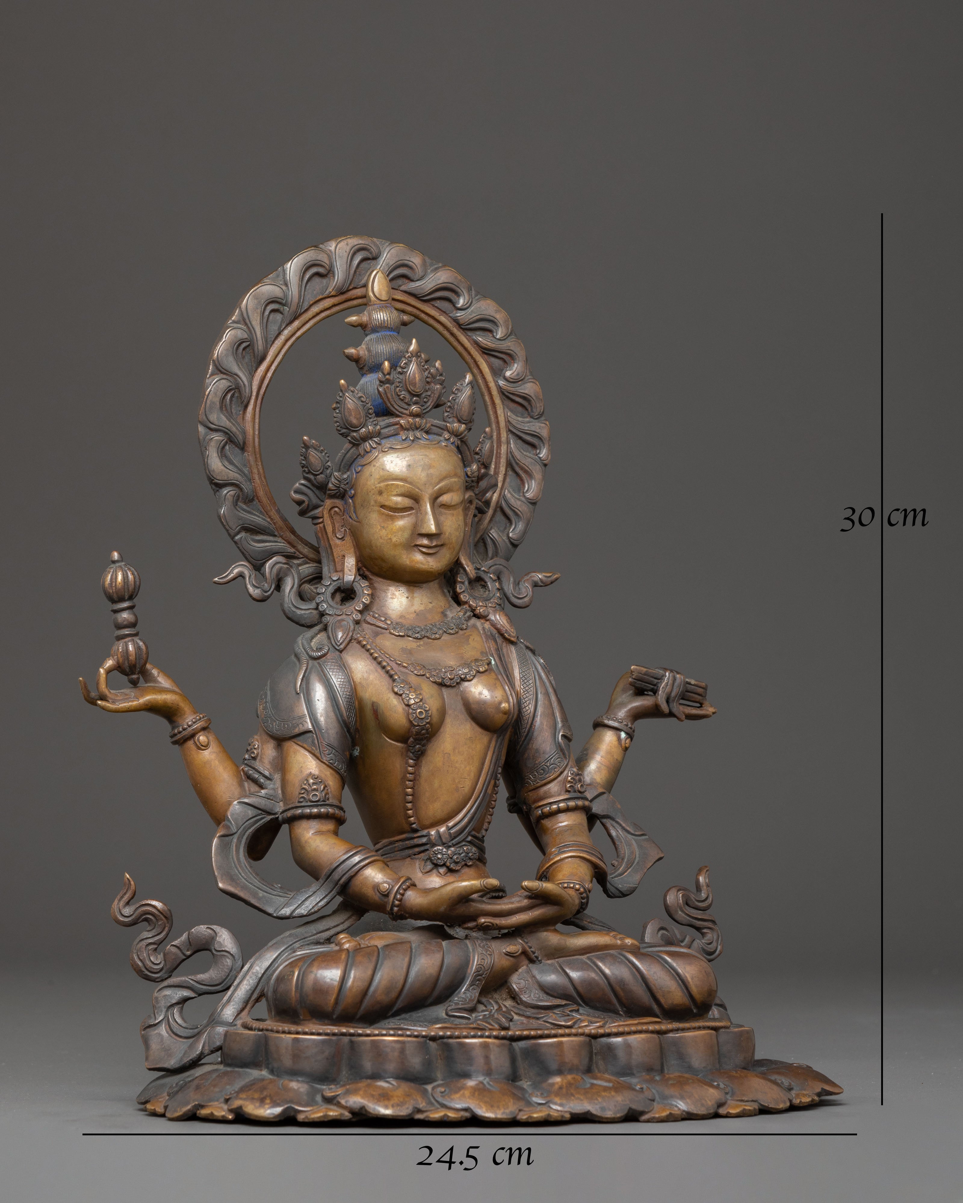 Handcrafted Prajna Paramita Oxidized Copper Statue | Perfect for Meditation