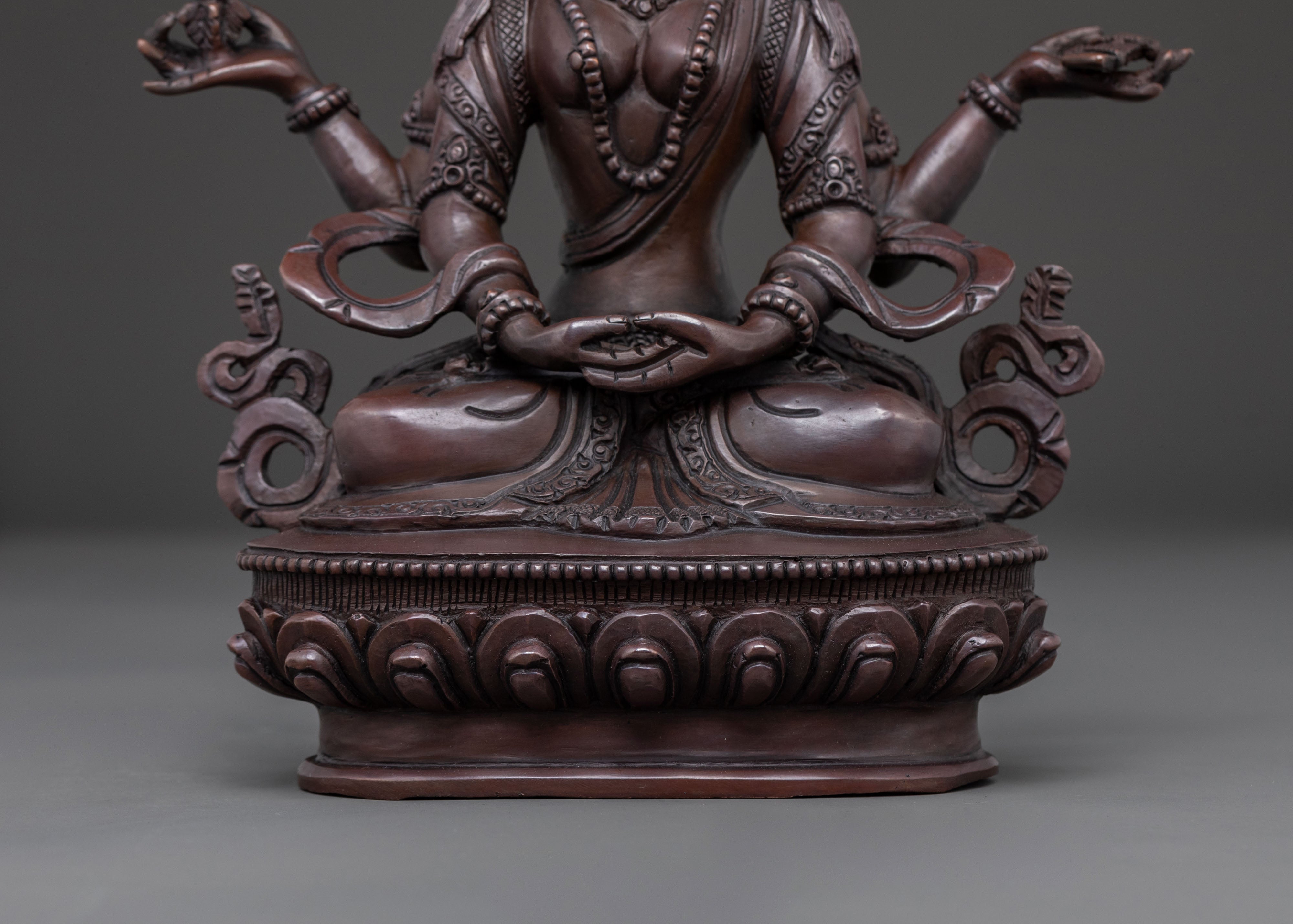 Prajnaparamita Sacred Statue in Oxidized Copper